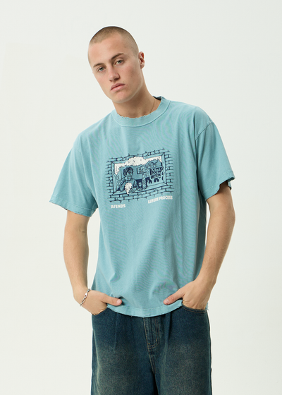 AFENDS Mens Leisure Process - Boxy Tee - Washed Overcast
