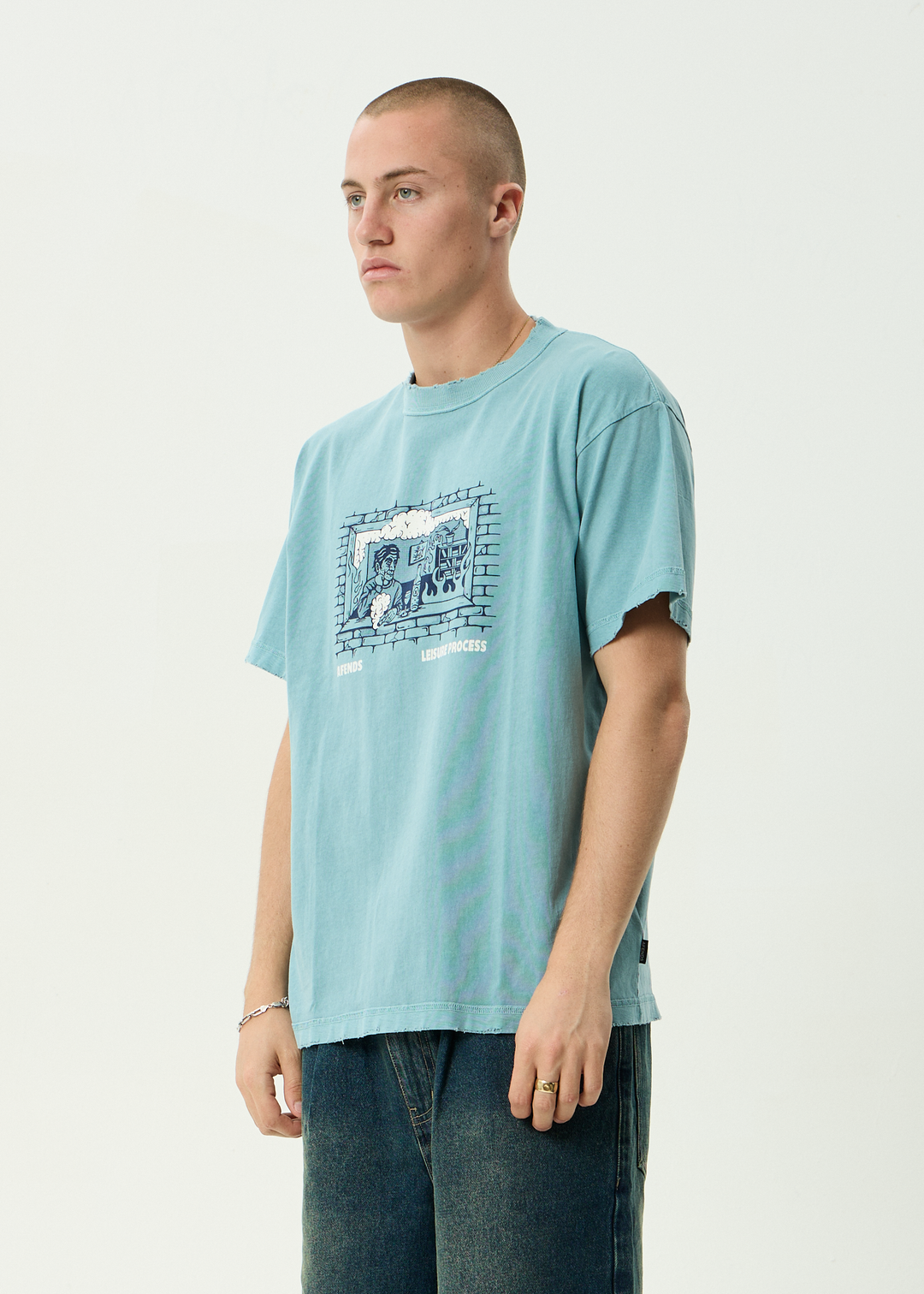 AFENDS Mens Leisure Process - Recycled Boxy Tee - Washed Overcast