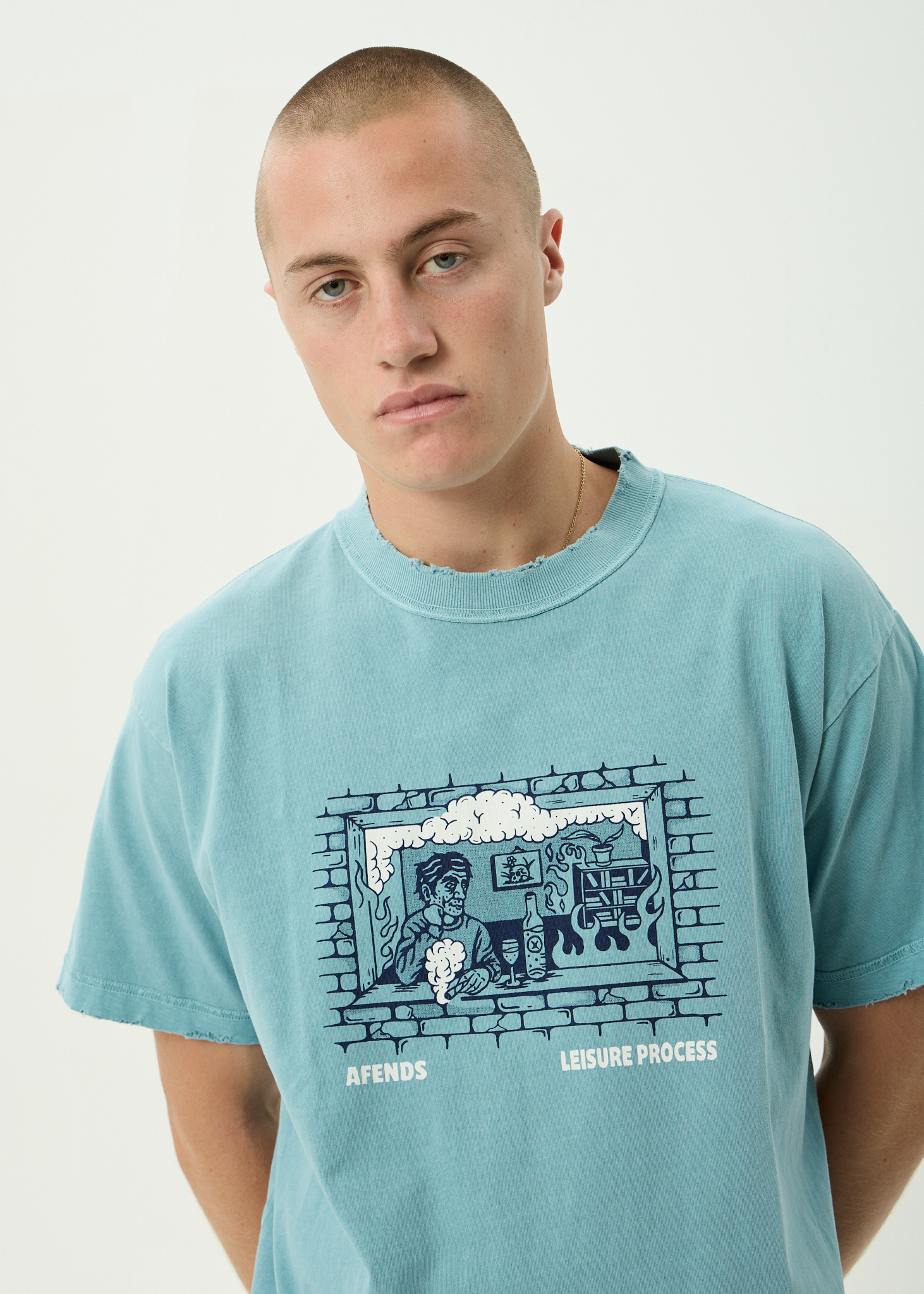 AFENDS Mens Leisure Process - Recycled Boxy Tee - Washed Overcast