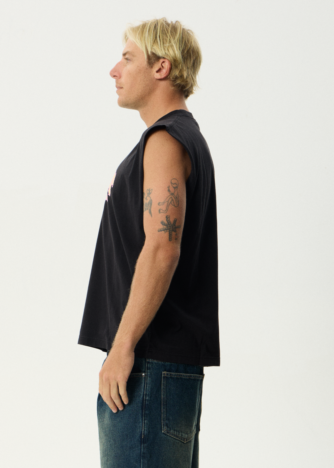 AFENDS Mens Flame On - Sleeveless Tee - Stone Black