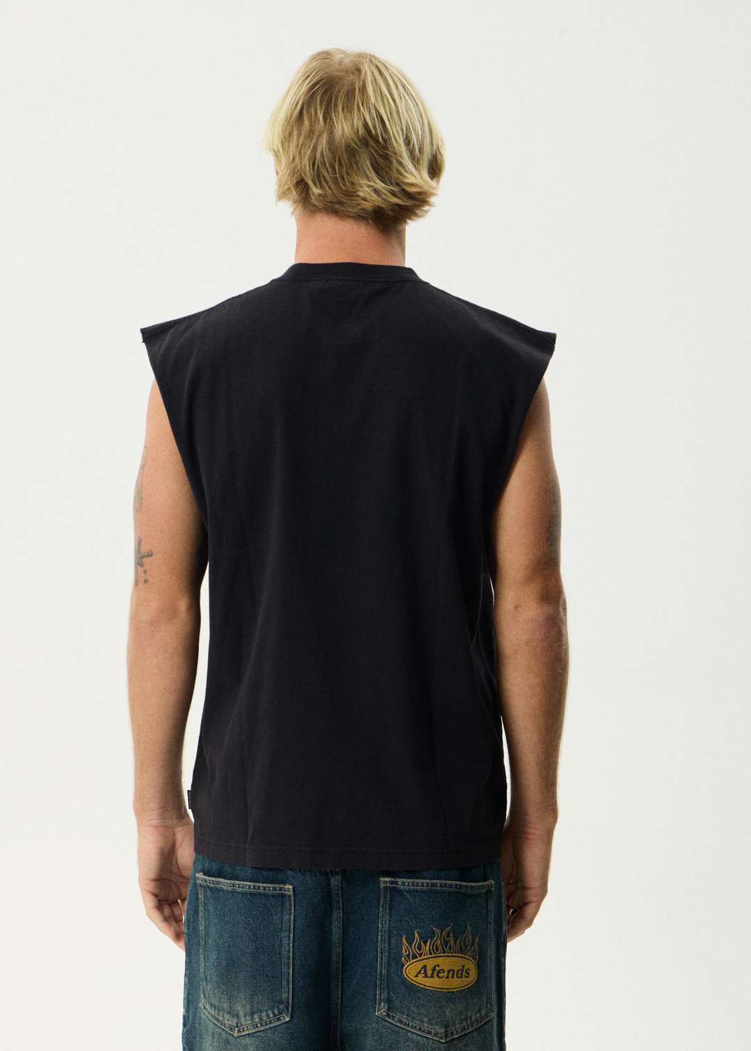 AFENDS Mens Flame On - Sleeveless Tee - Stone Black