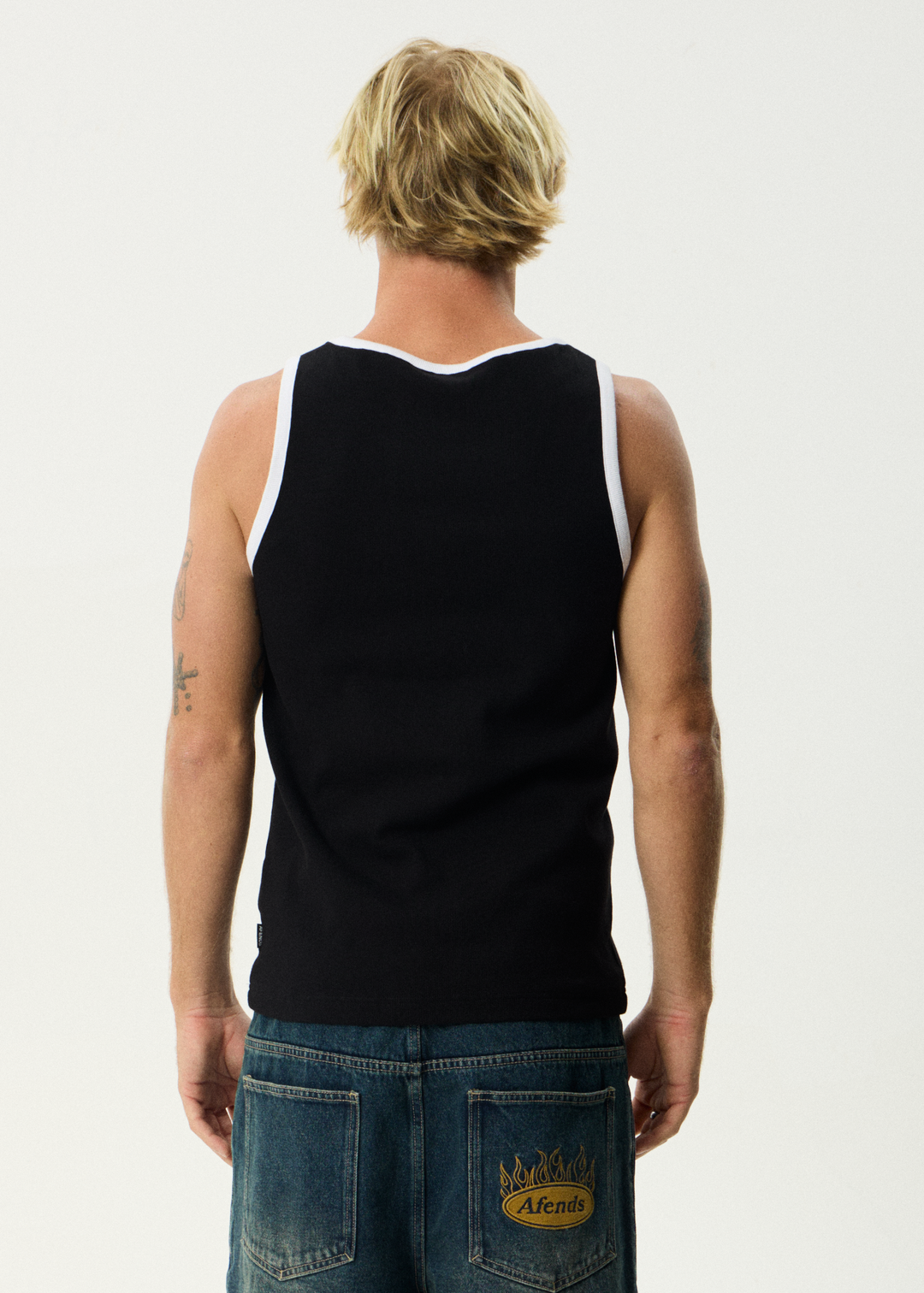 AFENDS Mens Drop Zone - Rib Singlet - Black / White