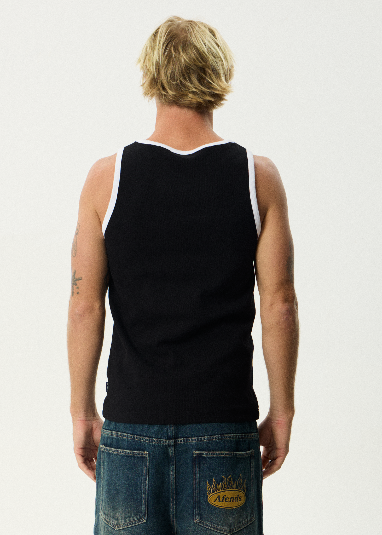 AFENDS Mens Drop Zone - Rib Singlet - Black / White