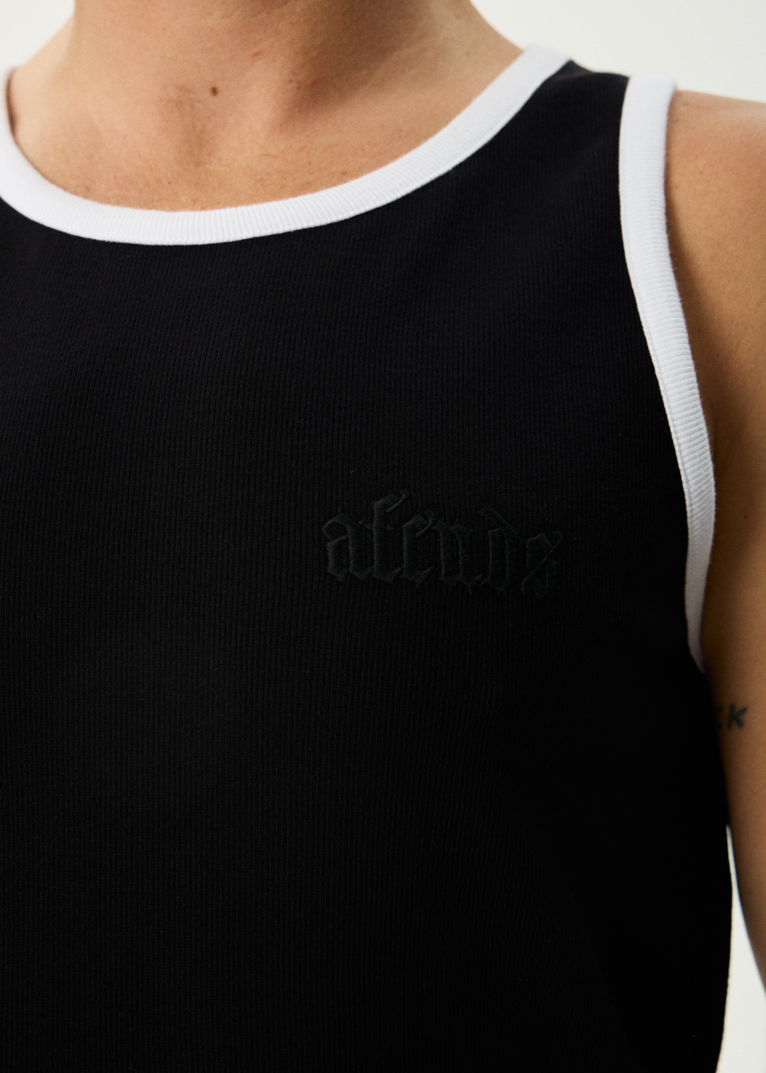 AFENDS Mens Drop Zone - Rib Singlet - Black / White