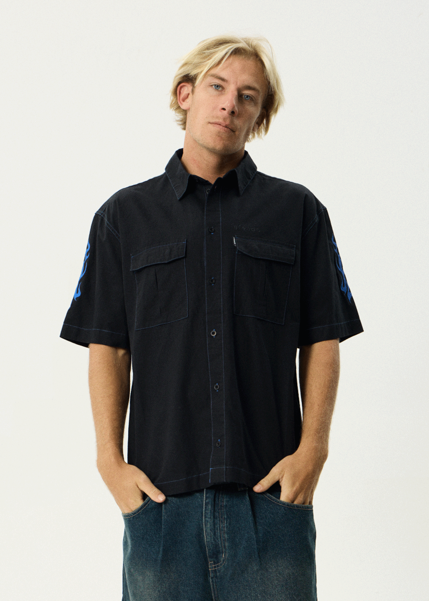 AFENDS Mens Utility - Short Sleeve Shirt - Black