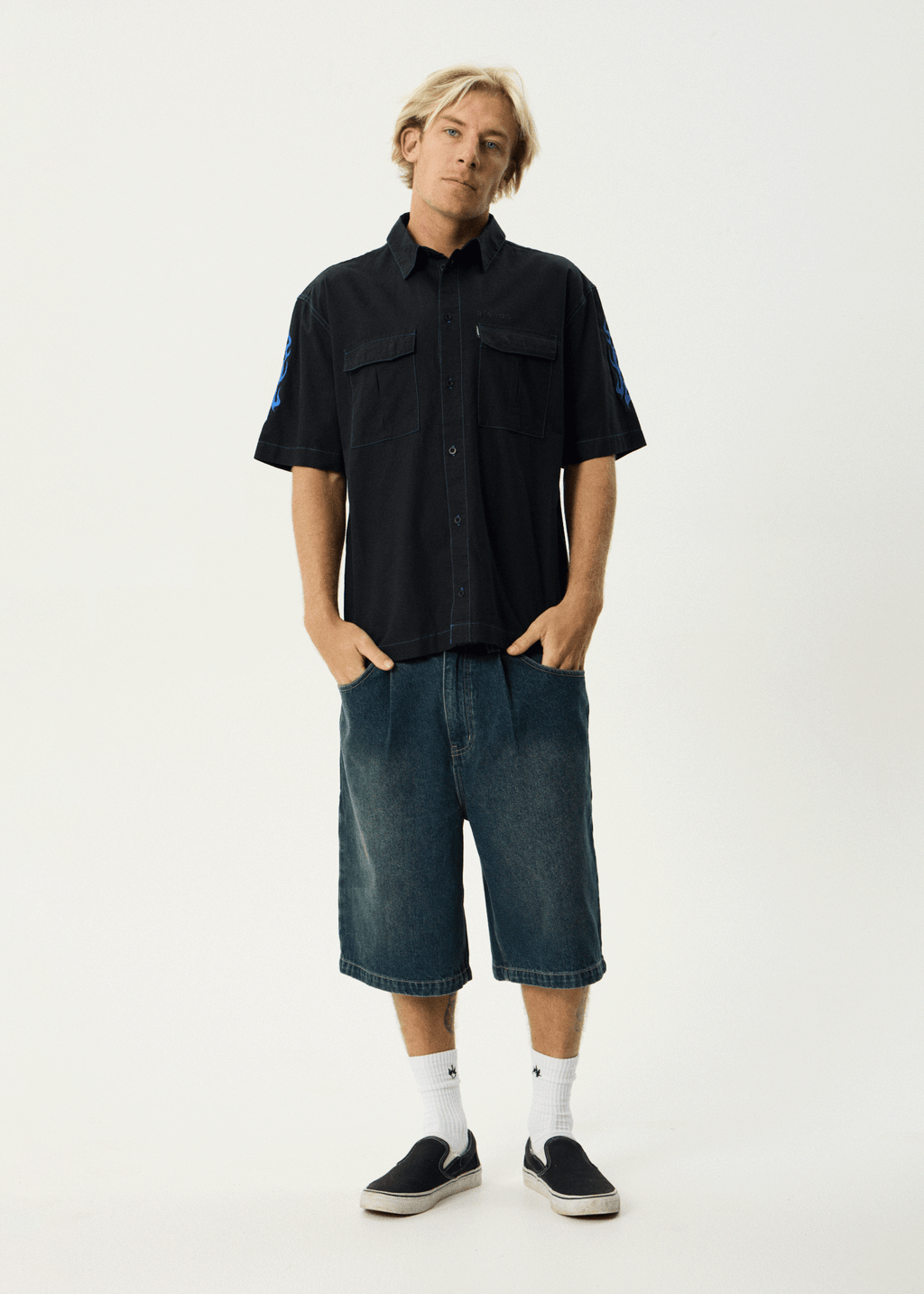AFENDS Mens Utility - Short Sleeve Shirt - Black