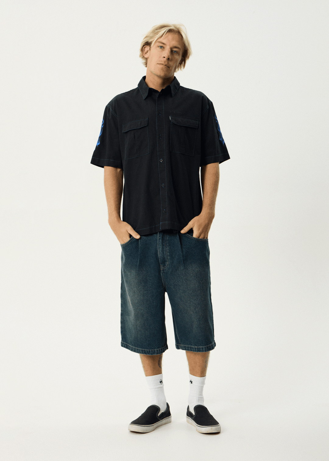 AFENDS Mens Utility - Short Sleeve Shirt - Black