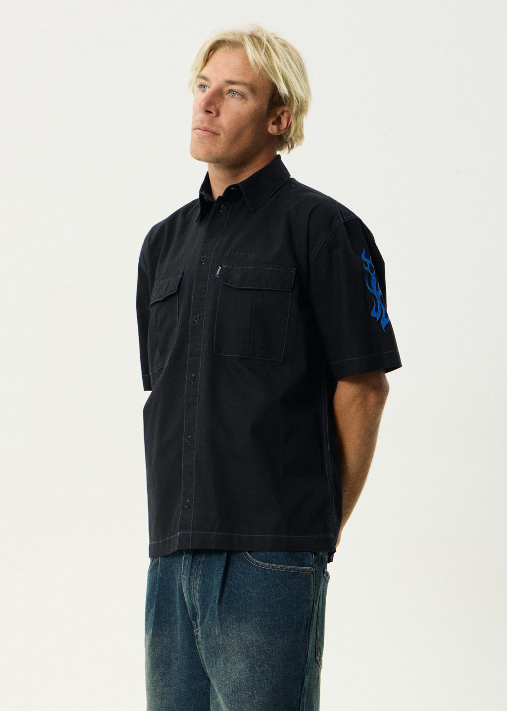 AFENDS Mens Utility - Short Sleeve Shirt - Black