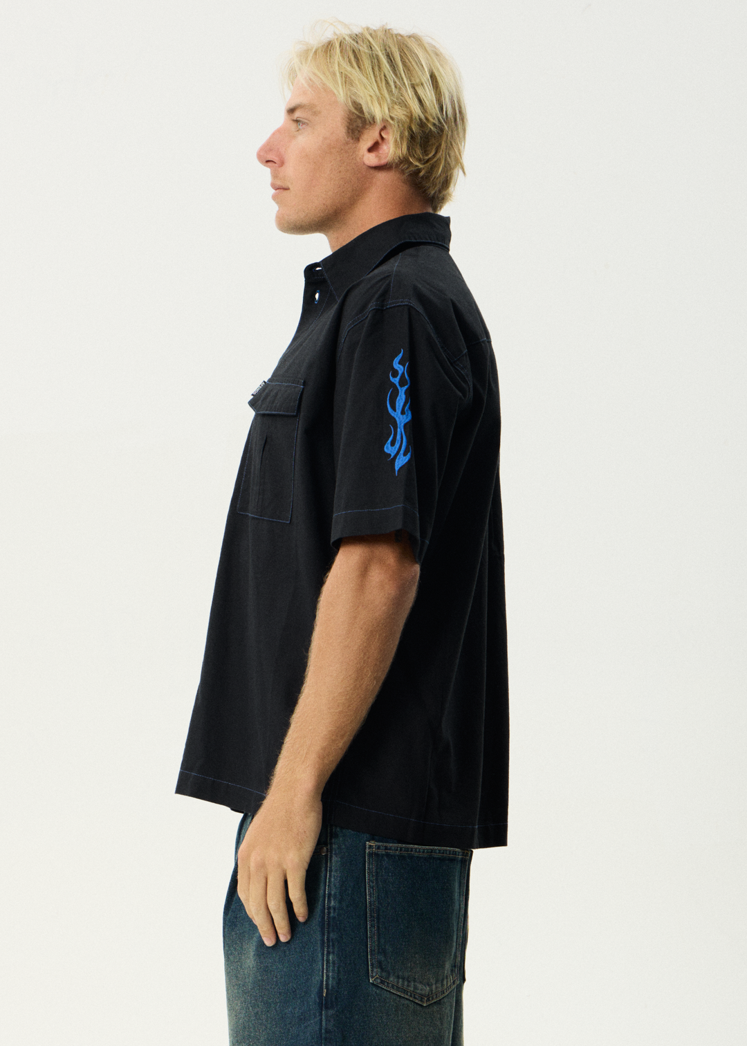 AFENDS Mens Utility - Short Sleeve Shirt - Black