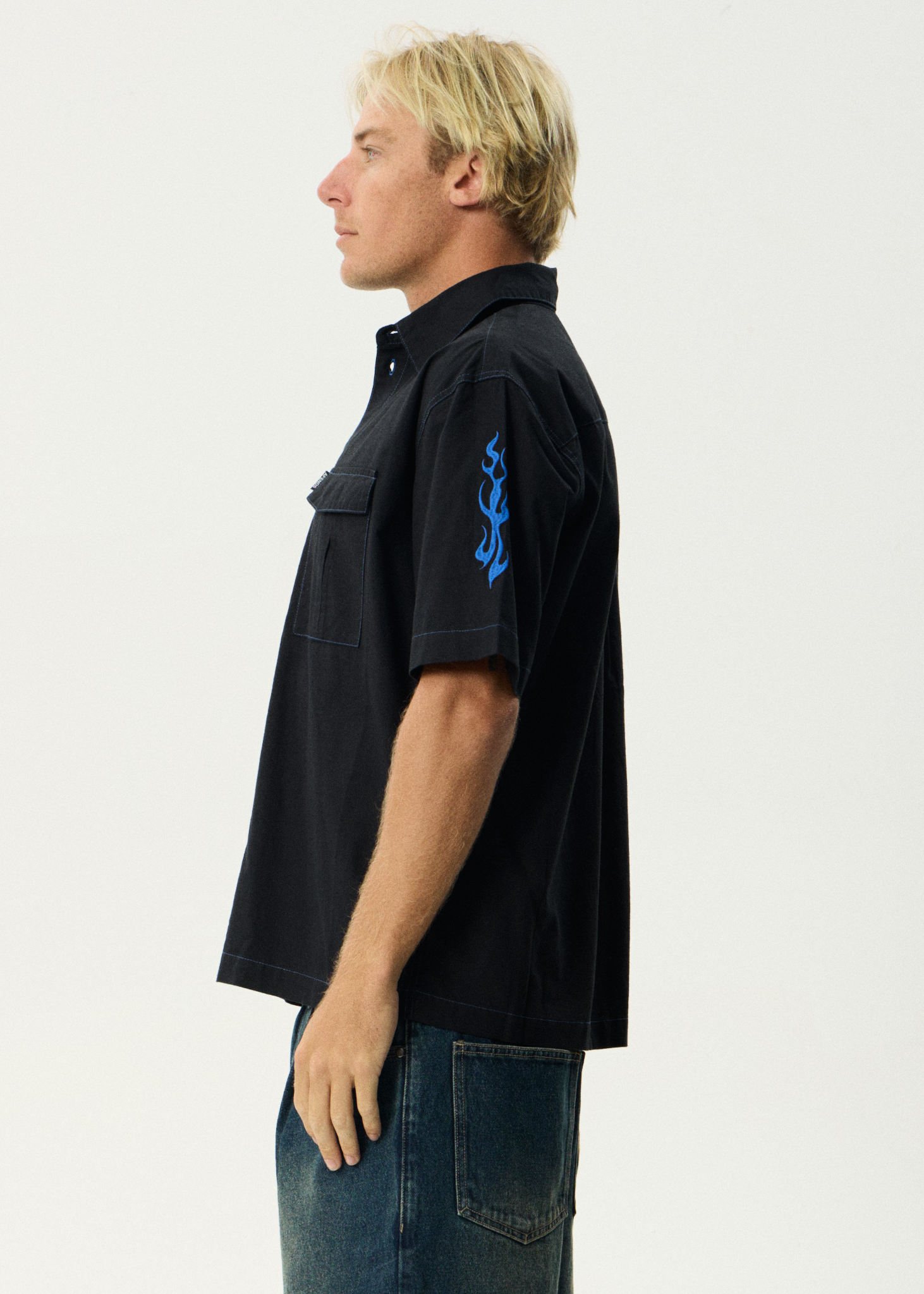 AFENDS Mens Utility - Short Sleeve Shirt - Black
