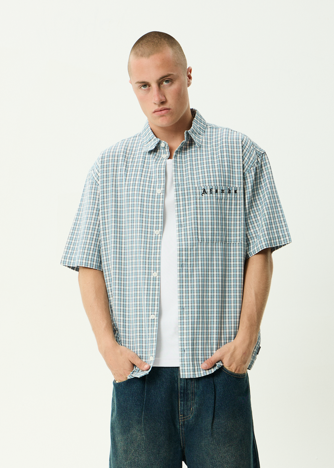 AFENDS Mens Evans - Short Sleeve Shirt - Overcast Check