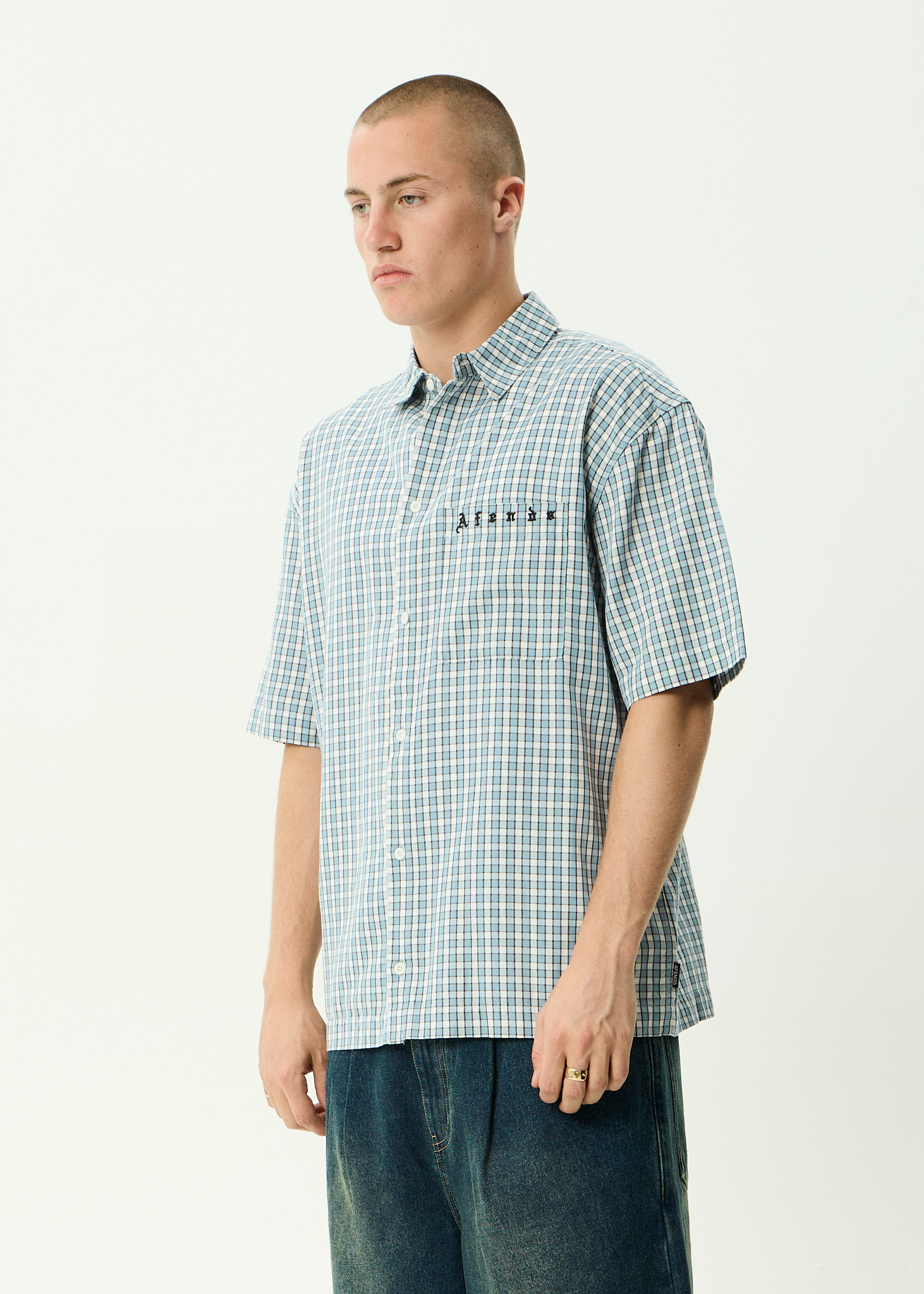 AFENDS Mens Evans - Short Sleeve Shirt - Overcast Check