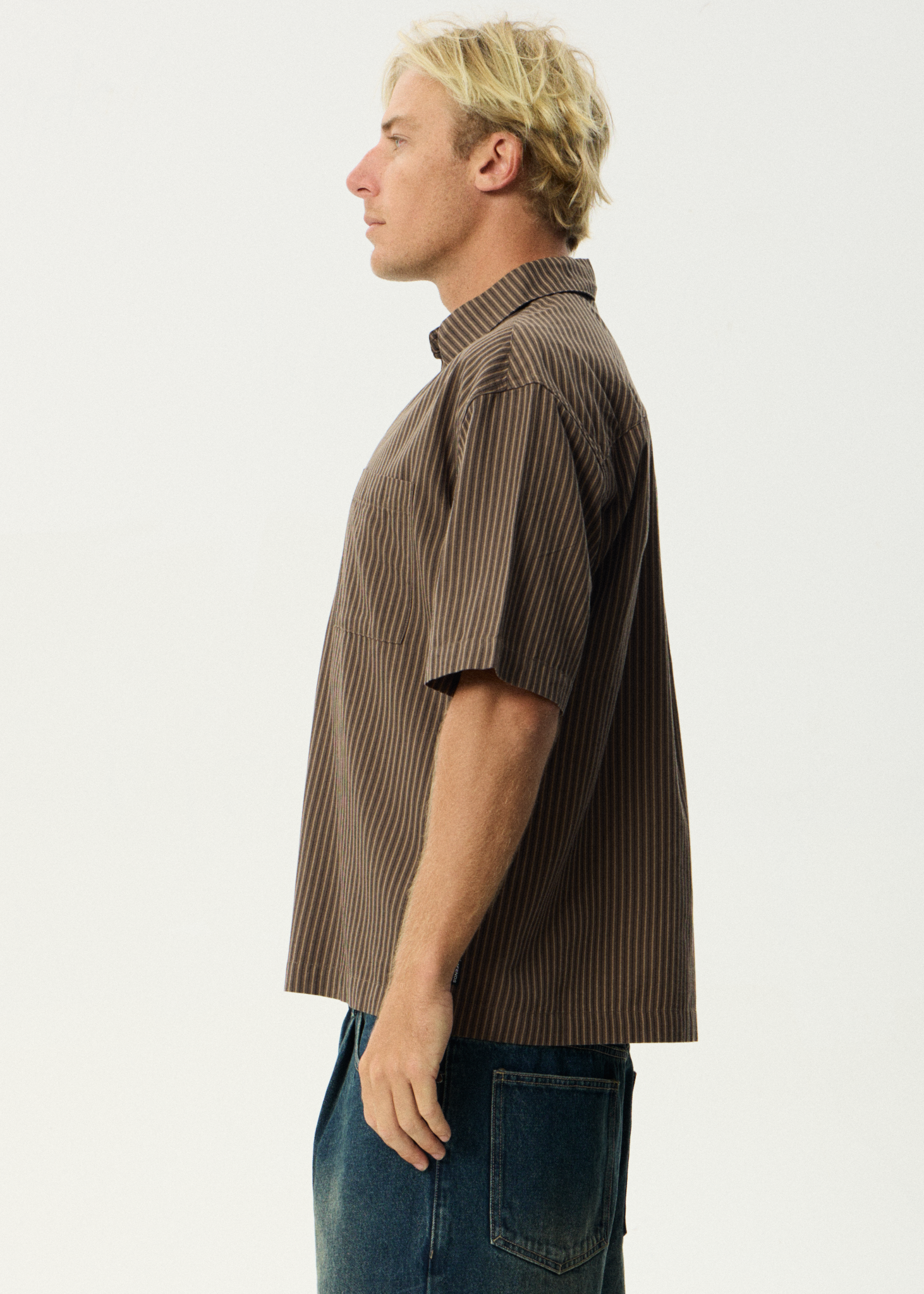 AFENDS Mens Cyrus - Short Sleeve Shirt - Coffee Stripe