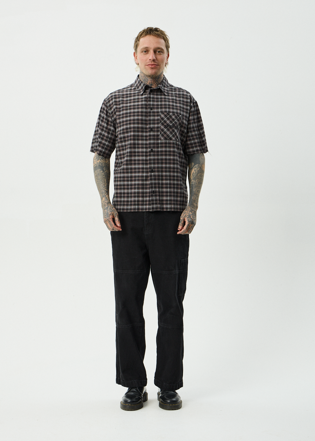 AFENDS Mens Darkness - Short Sleeve Shirt - Black Check