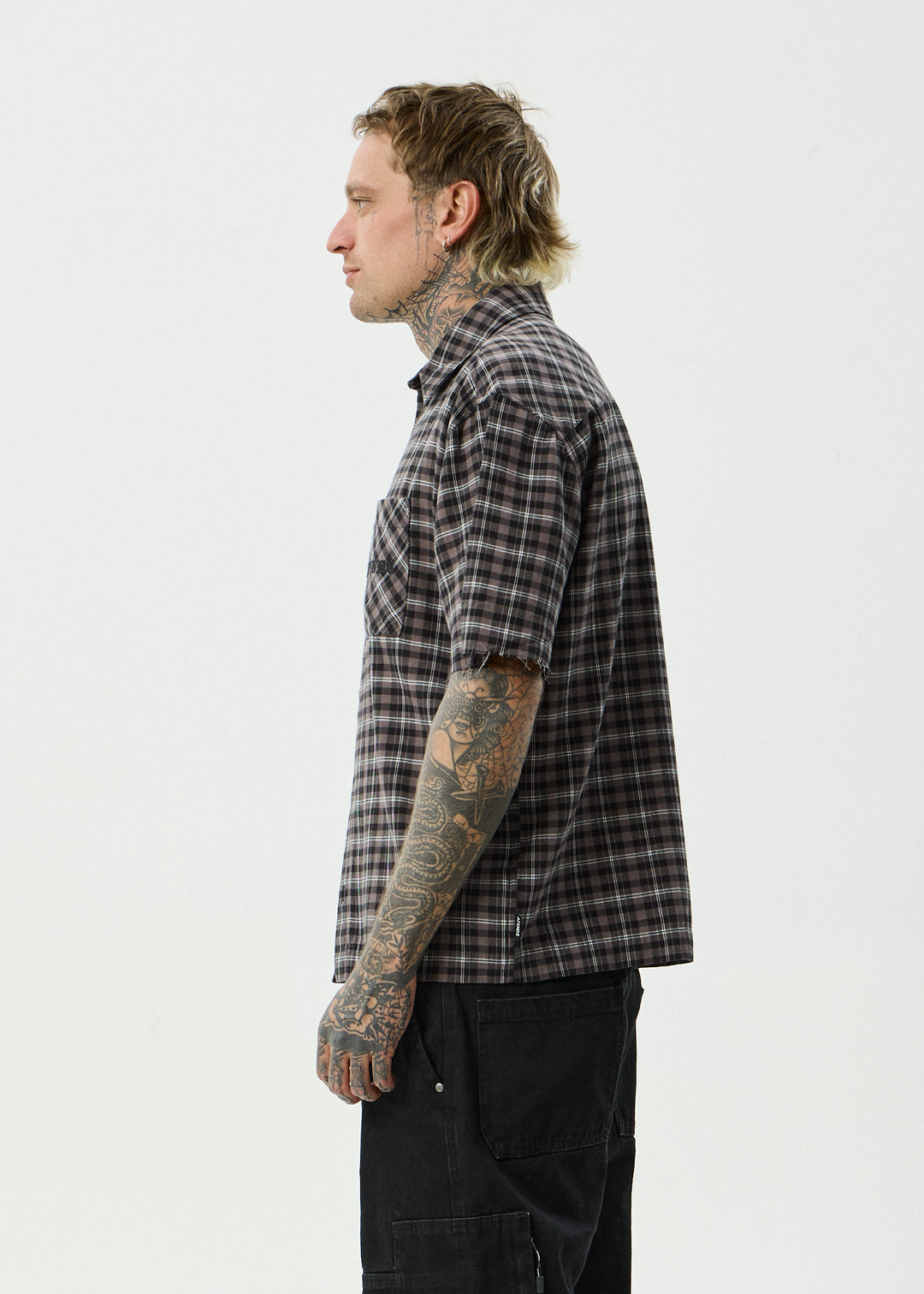 AFENDS Mens Darkness - Short Sleeve Shirt - Black Check