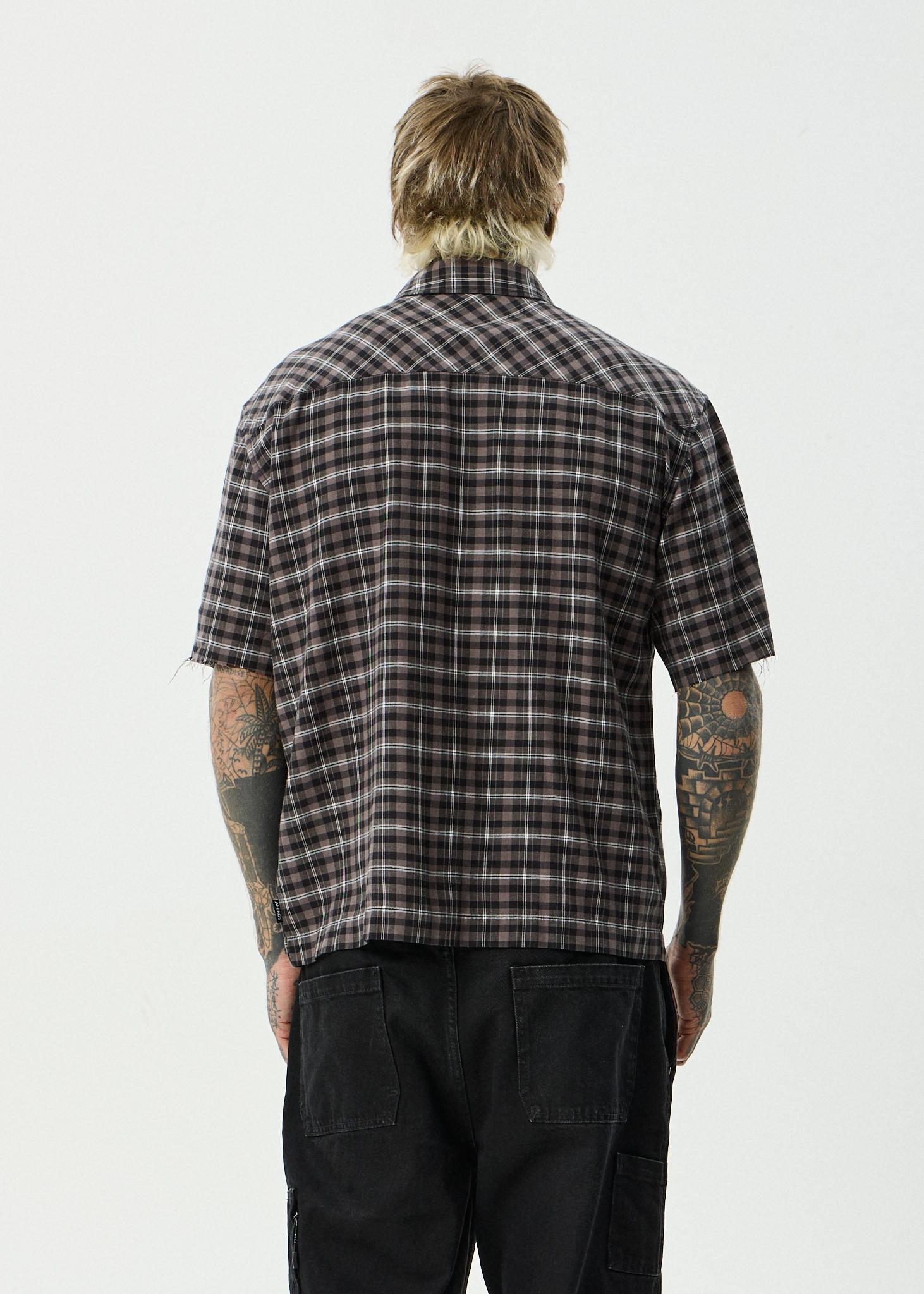 AFENDS Mens Darkness - Short Sleeve Shirt - Black Check