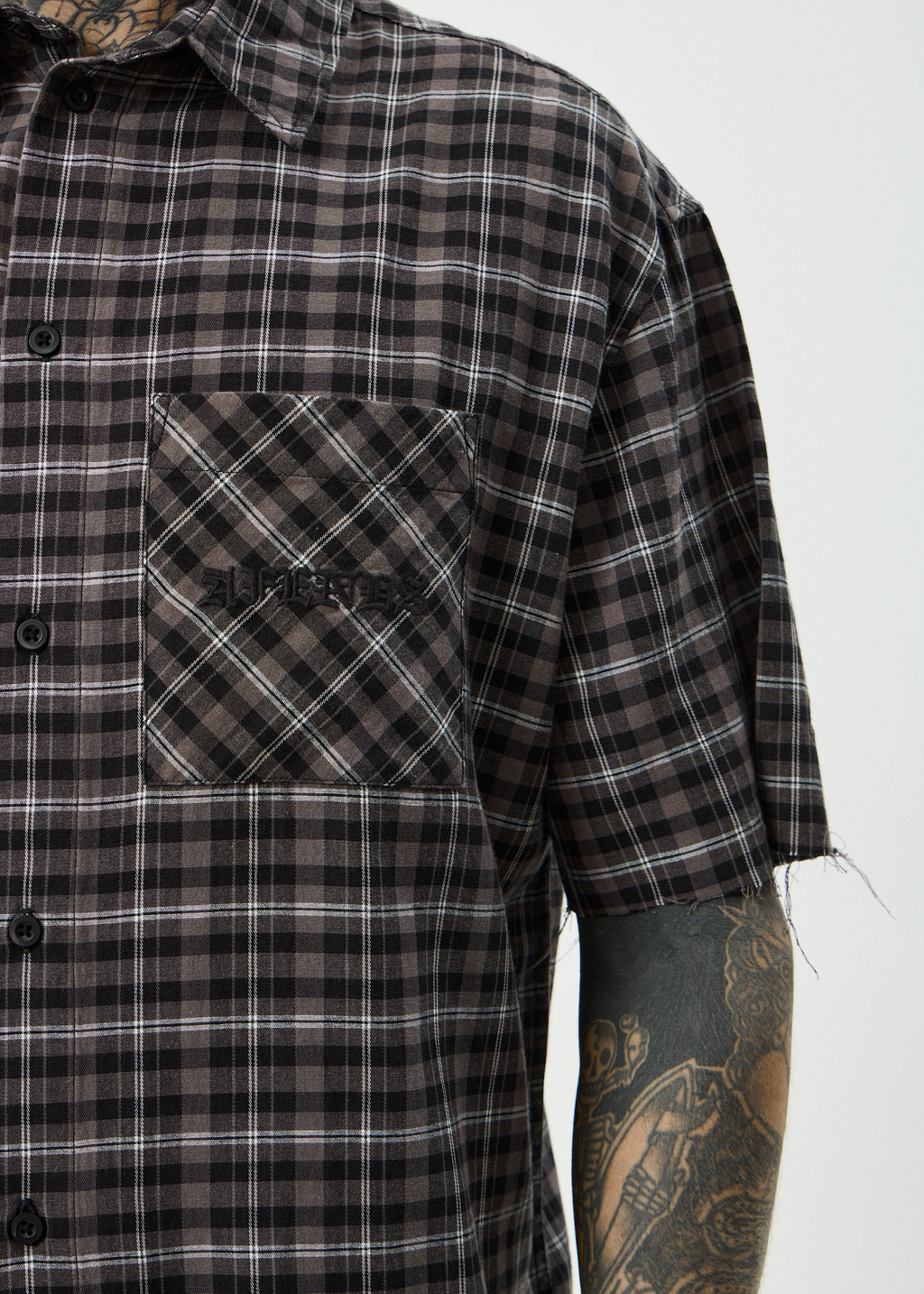 AFENDS Mens Darkness - Short Sleeve Shirt - Black Check