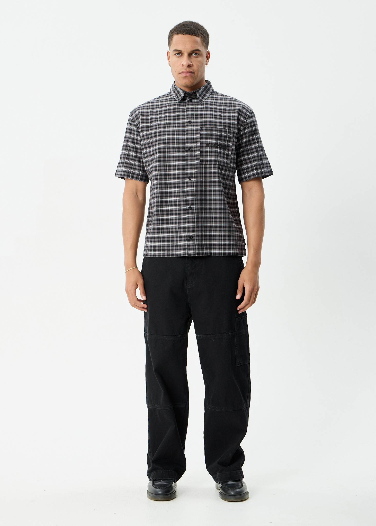 AFENDS Mens Darkness - Short Sleeve Shirt - Black Check