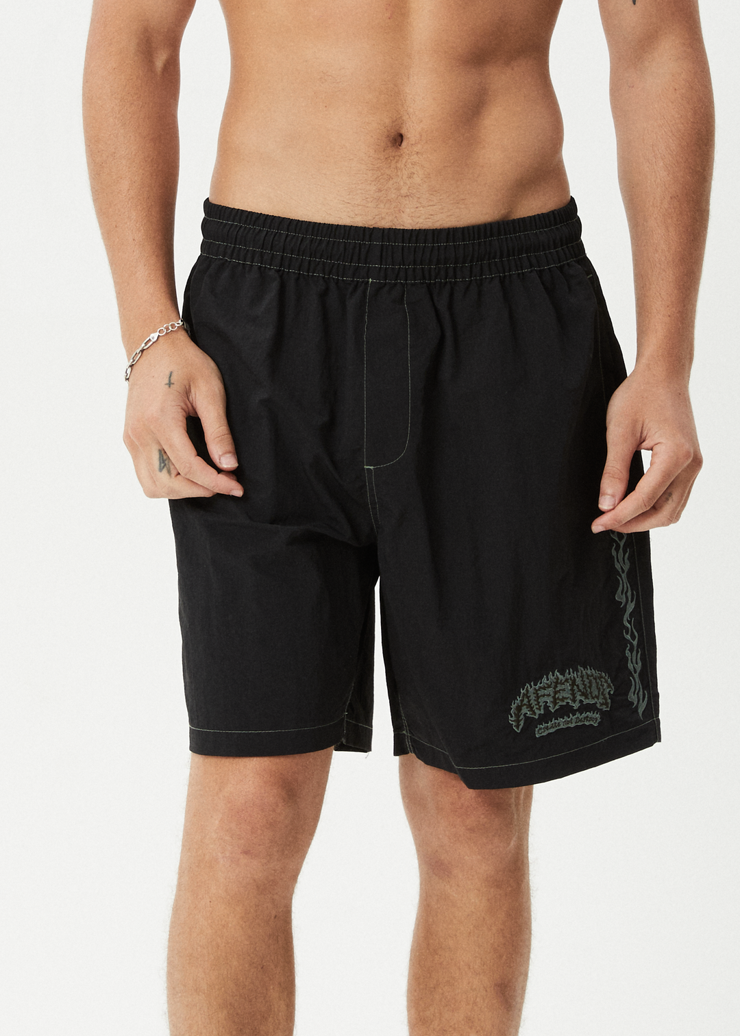 AFENDS Mens Flame On - Baywatch Short 18" - Black