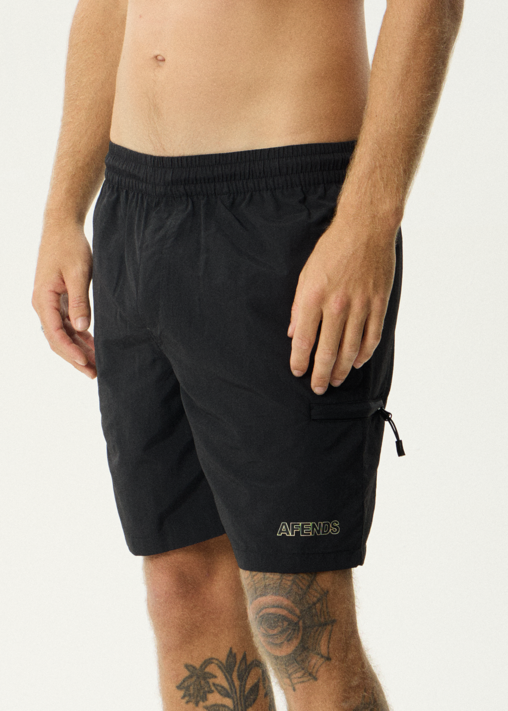 AFENDS Mens Webhead - Baywatch Swim Short 18" - Black