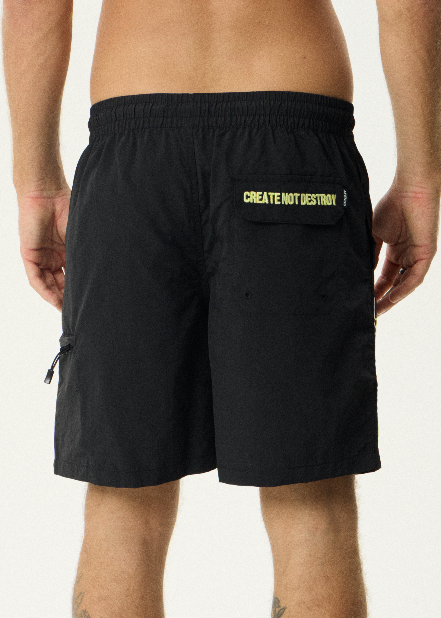 AFENDS Mens Webhead - Baywatch Swim Short 18" - Black