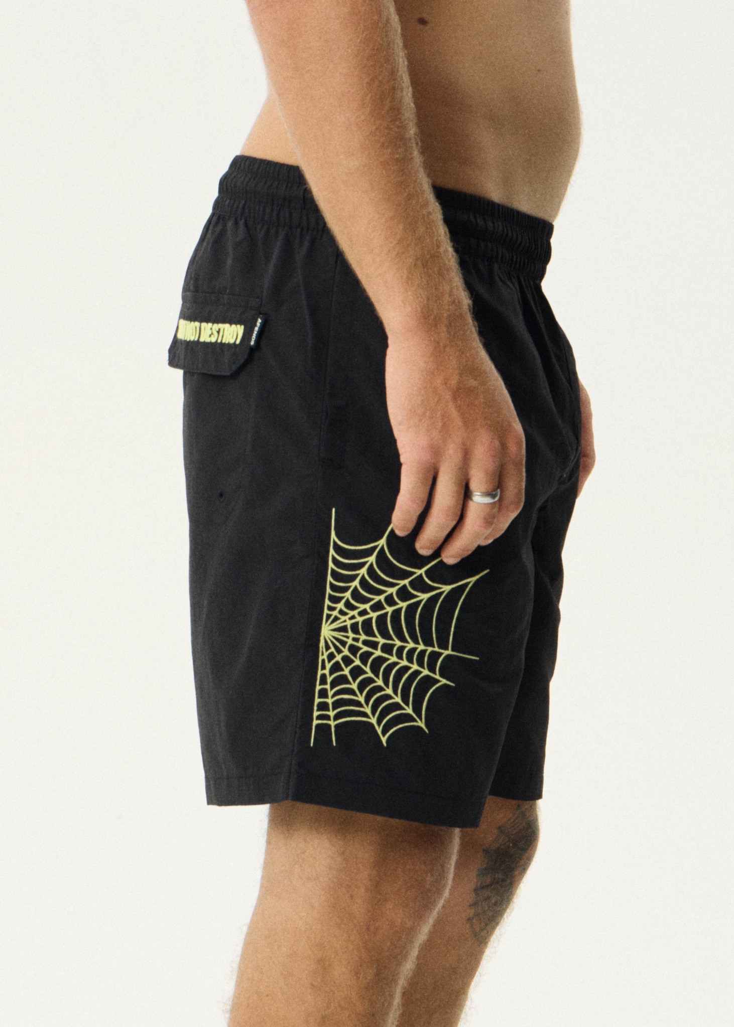 AFENDS Mens Webhead - Baywatch Swim Short 18" - Black