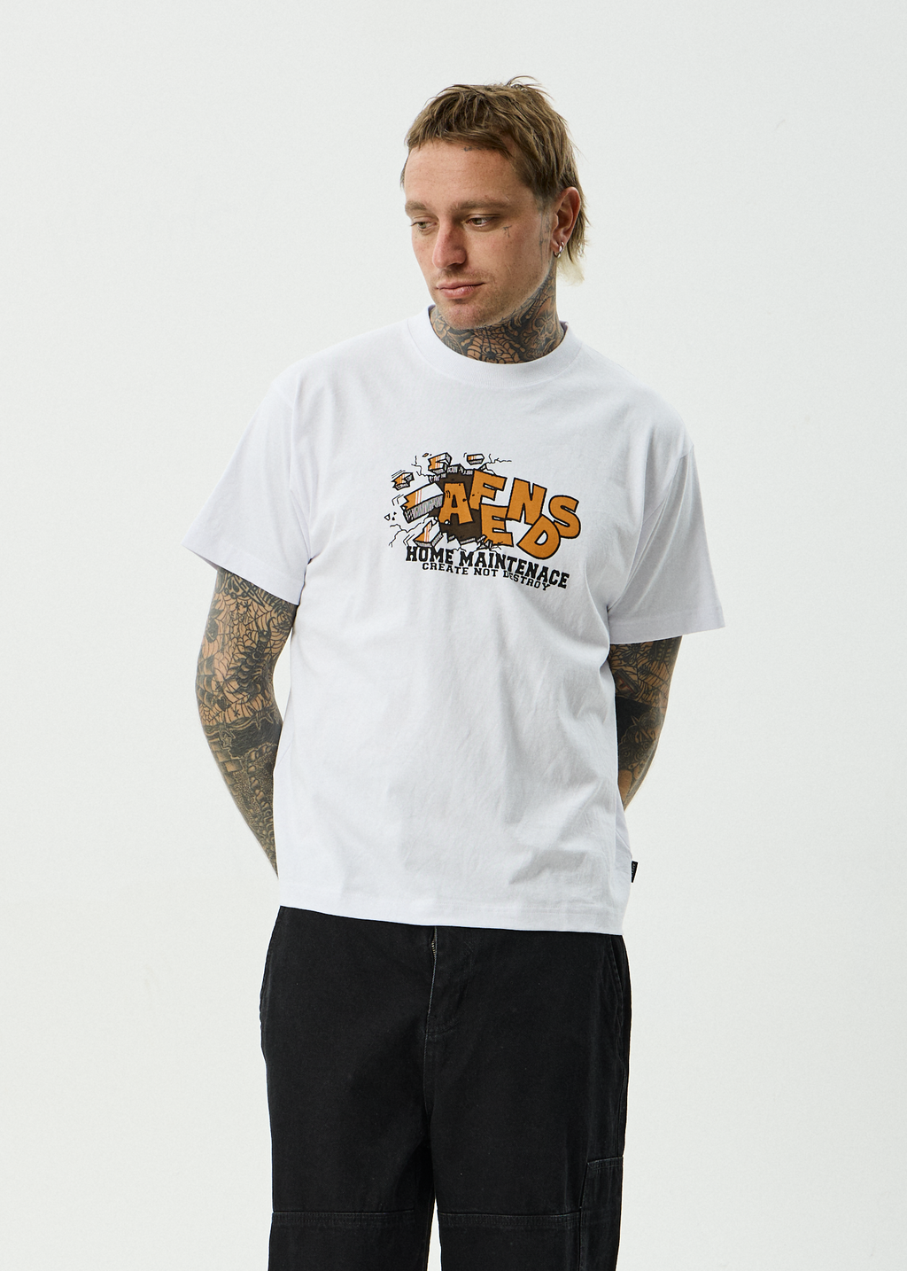 AFENDS Mens Maintenance - Recycled Boxy Fit Tee - White