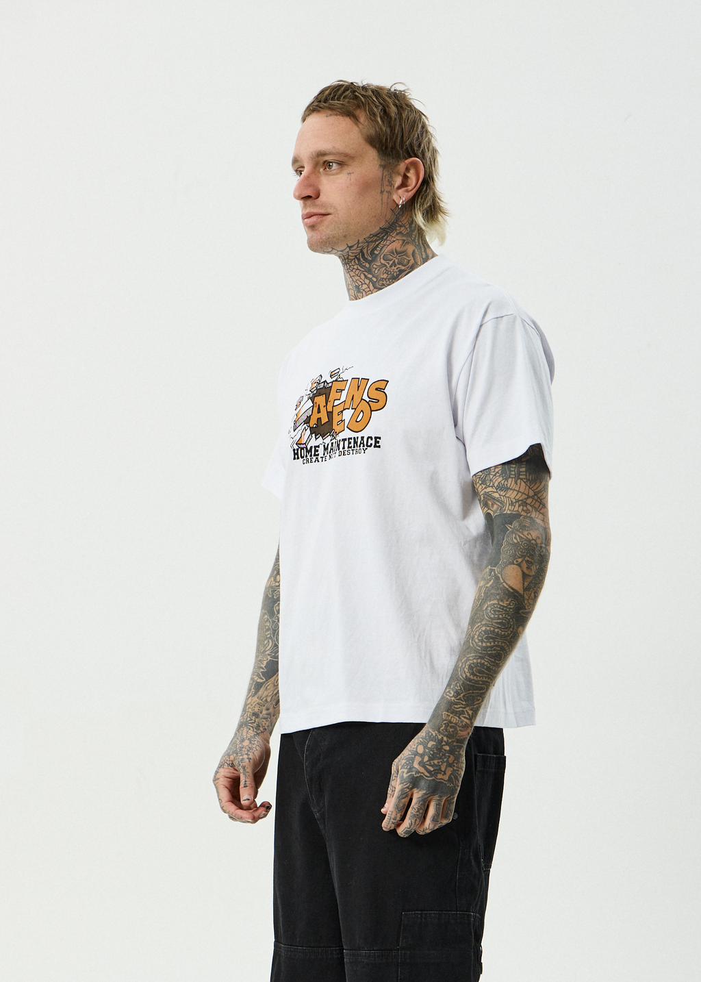 AFENDS Mens Maintenance - Recycled Boxy Fit Tee - White