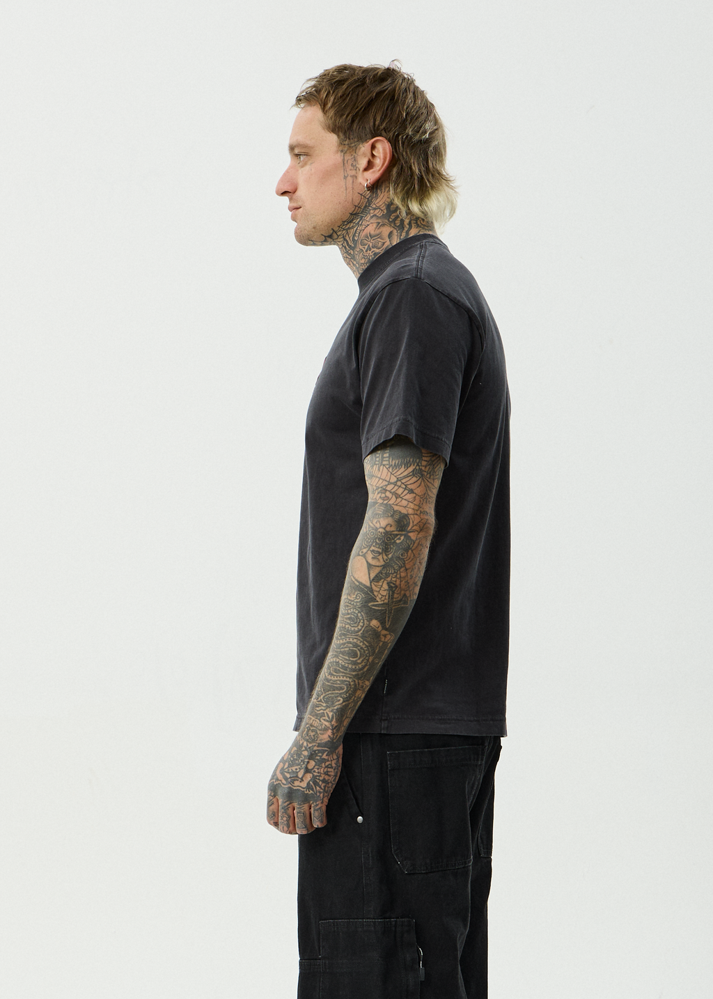 AFENDS Mens Destroyed - Recycled Retro Fit Tee - Stone Black