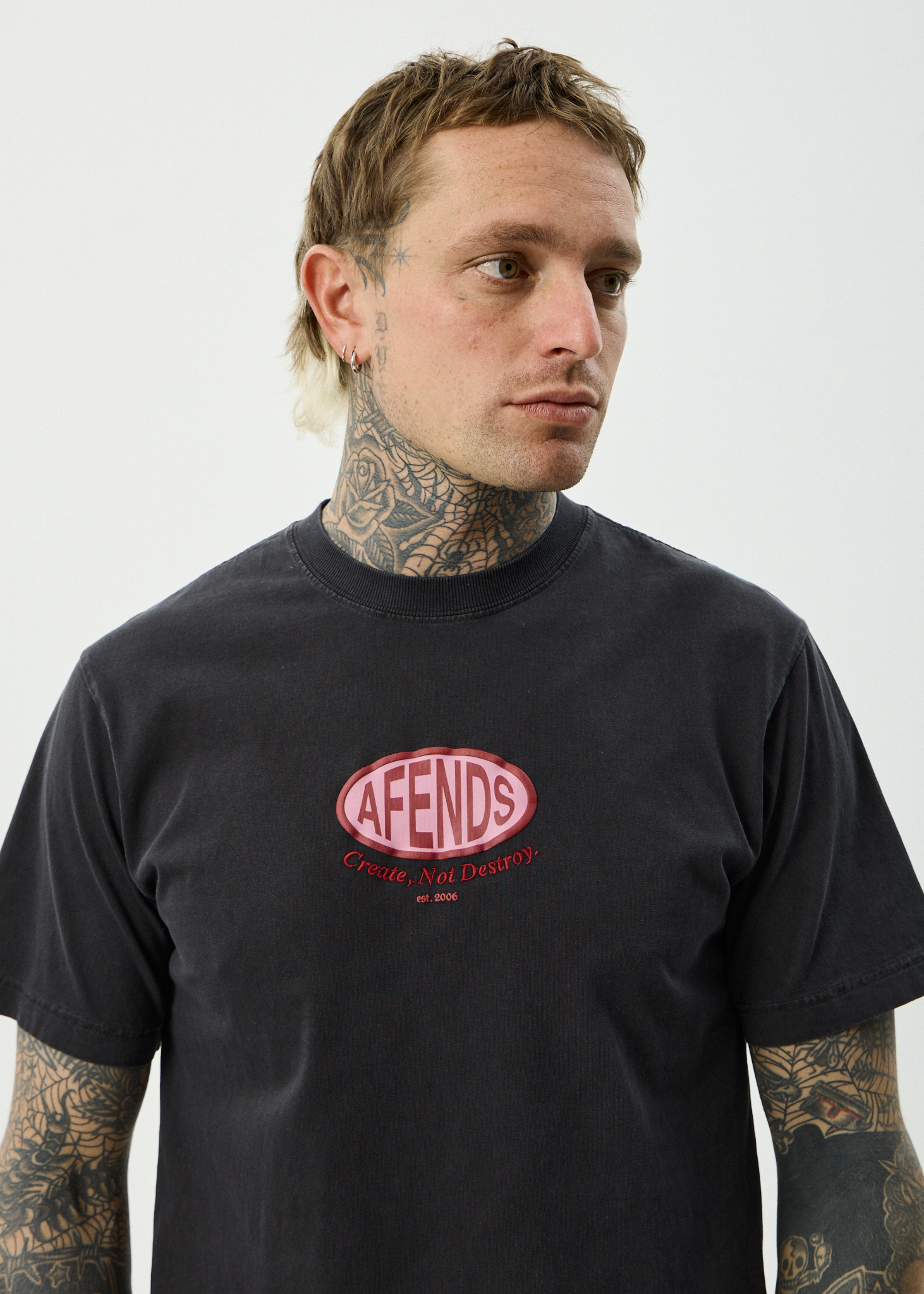AFENDS Mens Destroyed - Recycled Retro Fit Tee - Stone Black