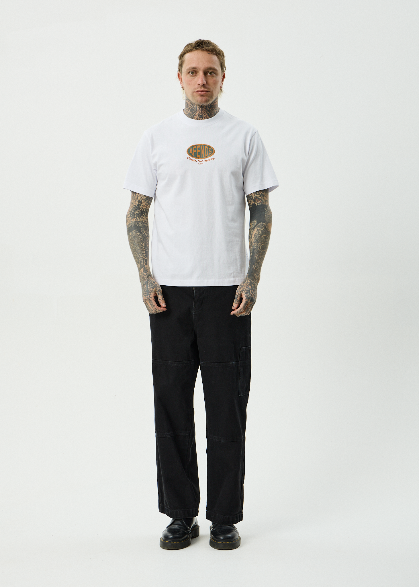 AFENDS Mens Destroyed - Recycled Retro Fit Tee - White