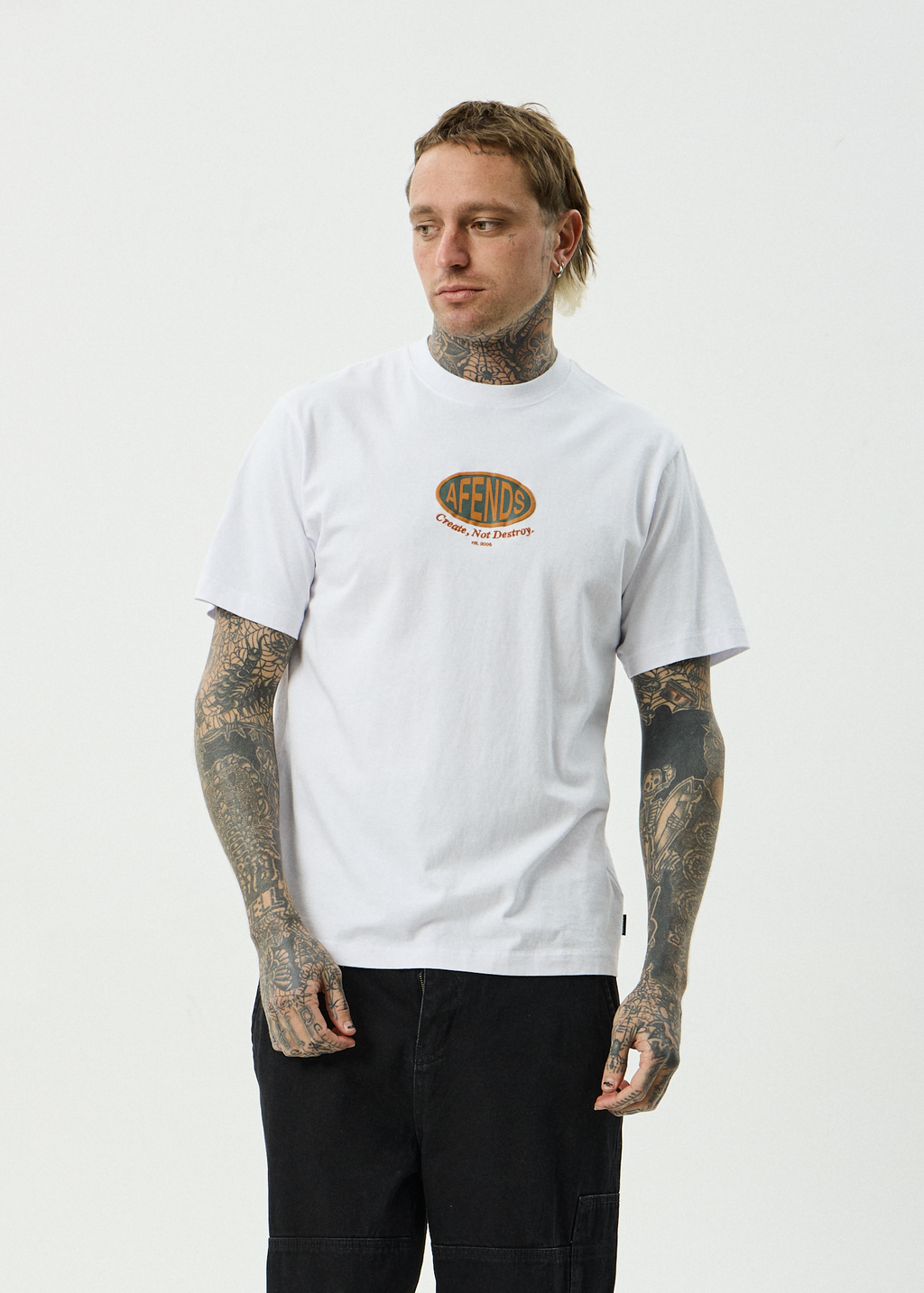 AFENDS Mens Destroyed - Recycled Retro Fit Tee - White