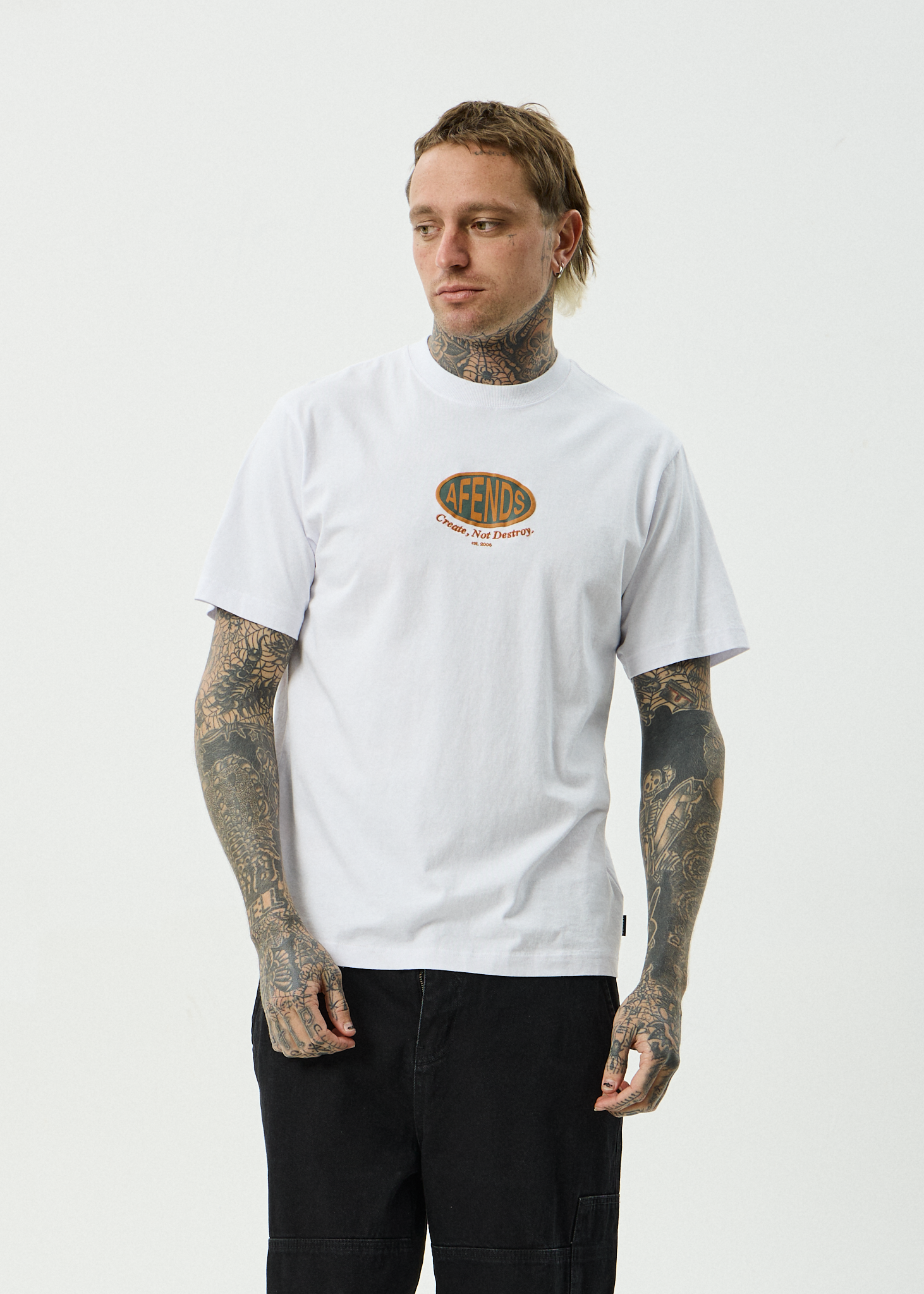 AFENDS Mens Destroyed - Recycled Retro Fit Tee - White