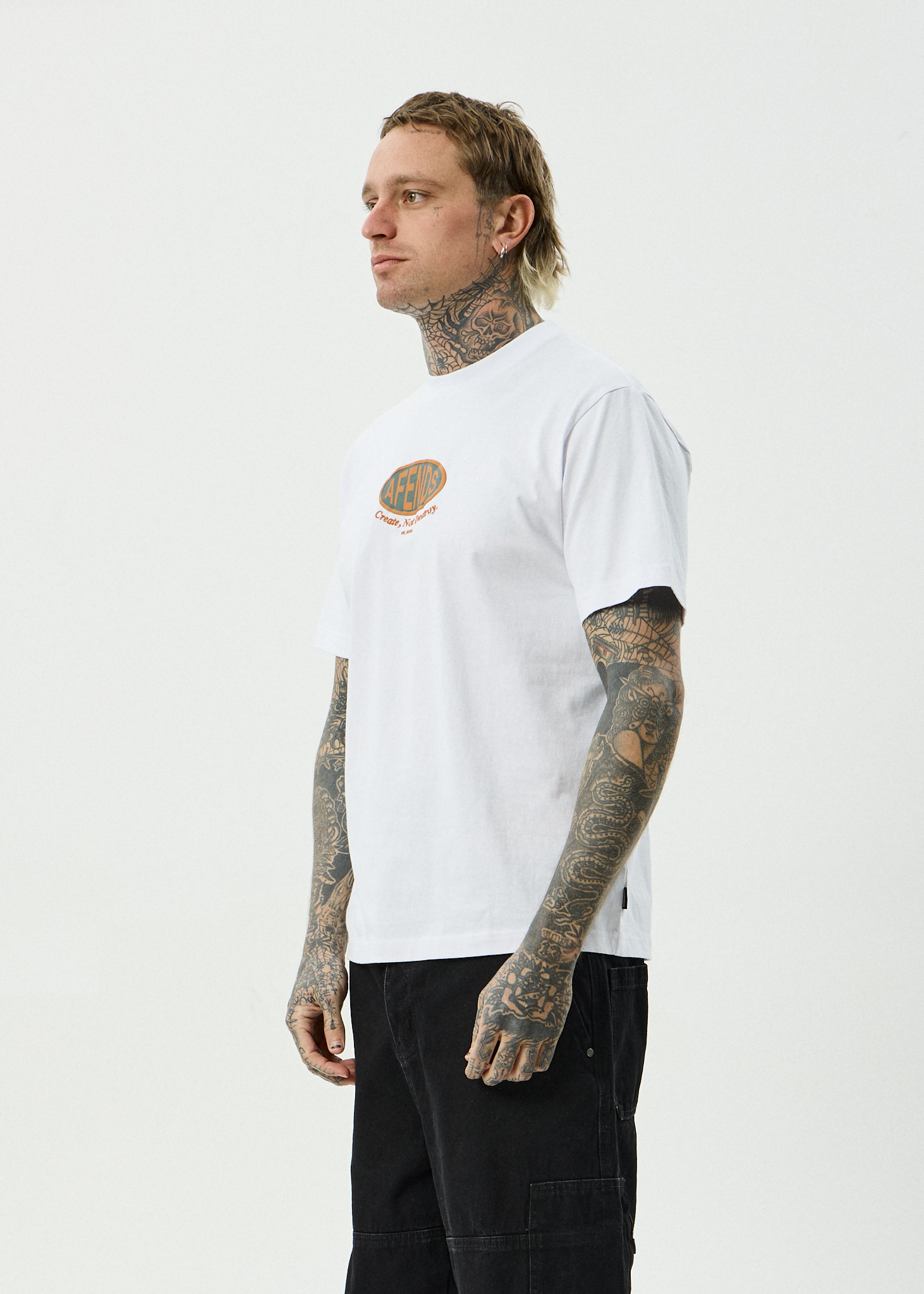 AFENDS Mens Destroyed - Recycled Retro Fit Tee - White