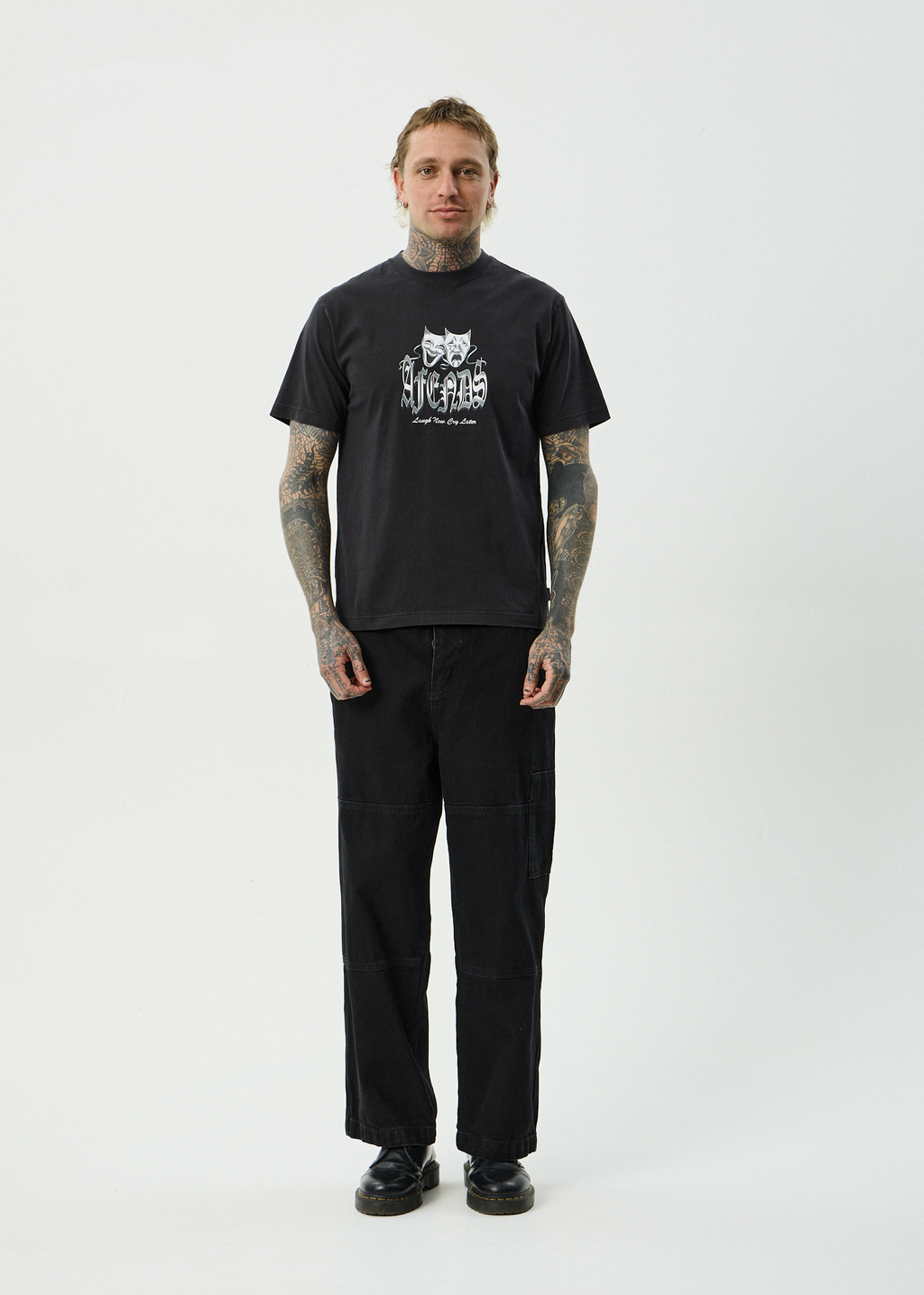 AFENDS Mens Cry Later - Recycled Retro Fit Tee - Stone Black
