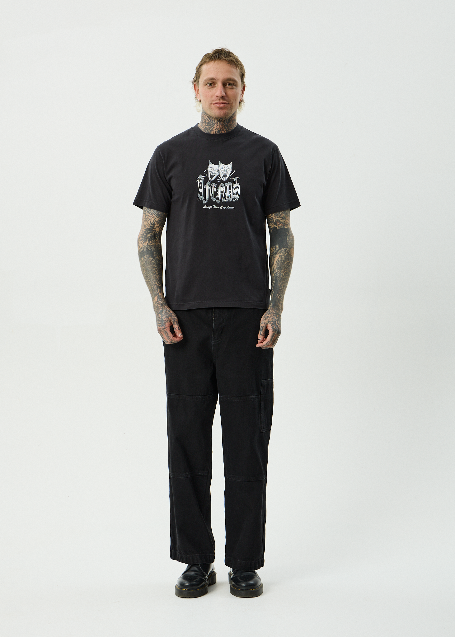 AFENDS Mens Cry Later - Recycled Retro Fit Tee - Stone Black