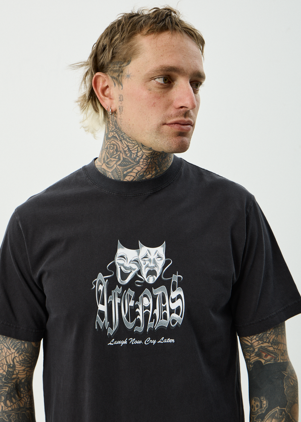 AFENDS Mens Cry Later - Recycled Retro Fit Tee - Stone Black