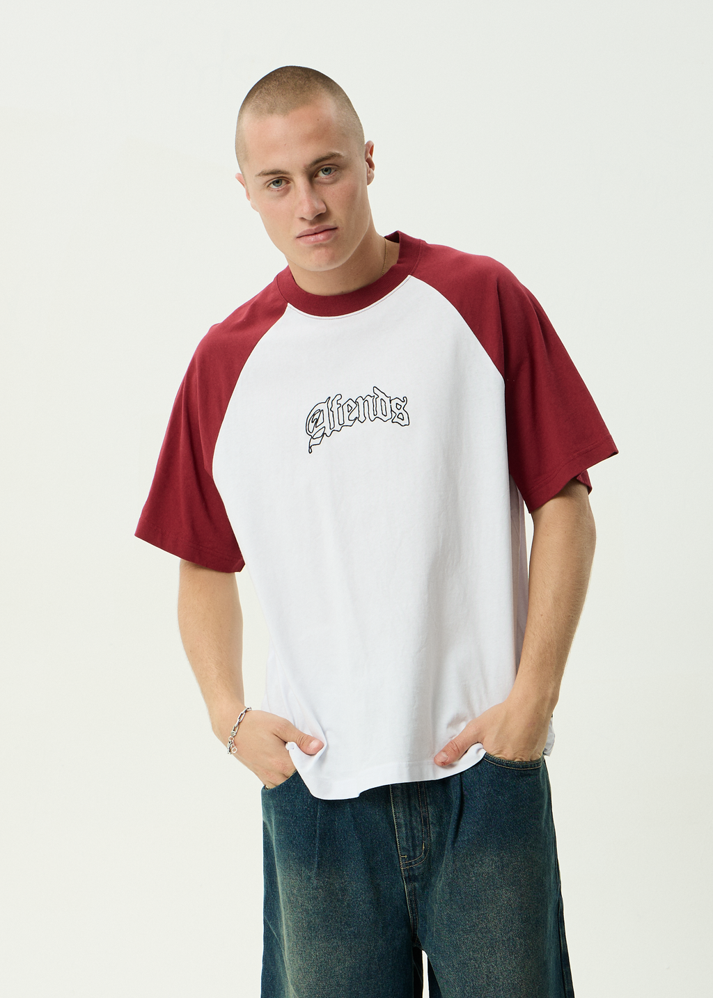 AFENDS Mens Home - Recycled Raglan Fit Tee - White