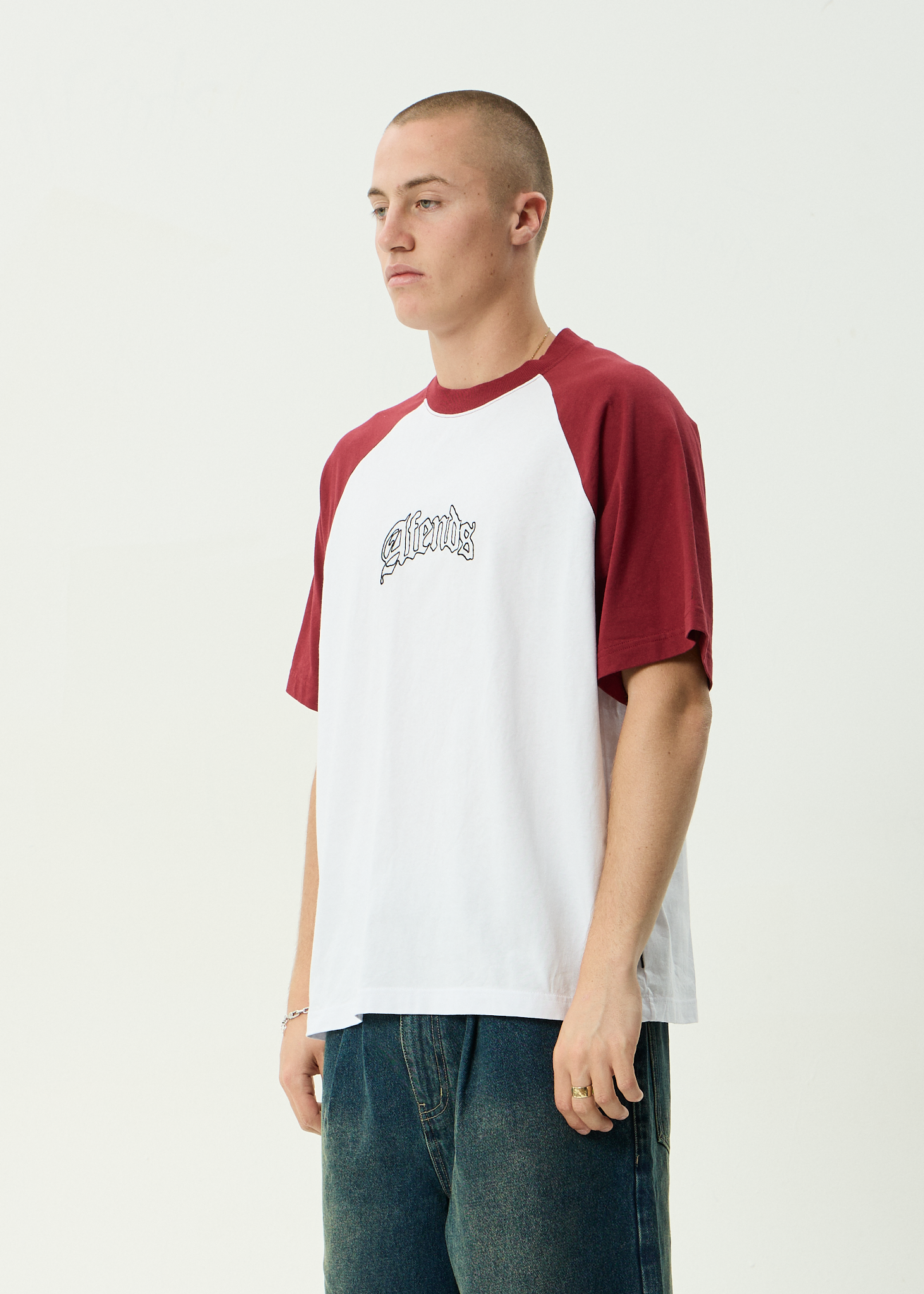 AFENDS Mens Home - Recycled Raglan Fit Tee - White