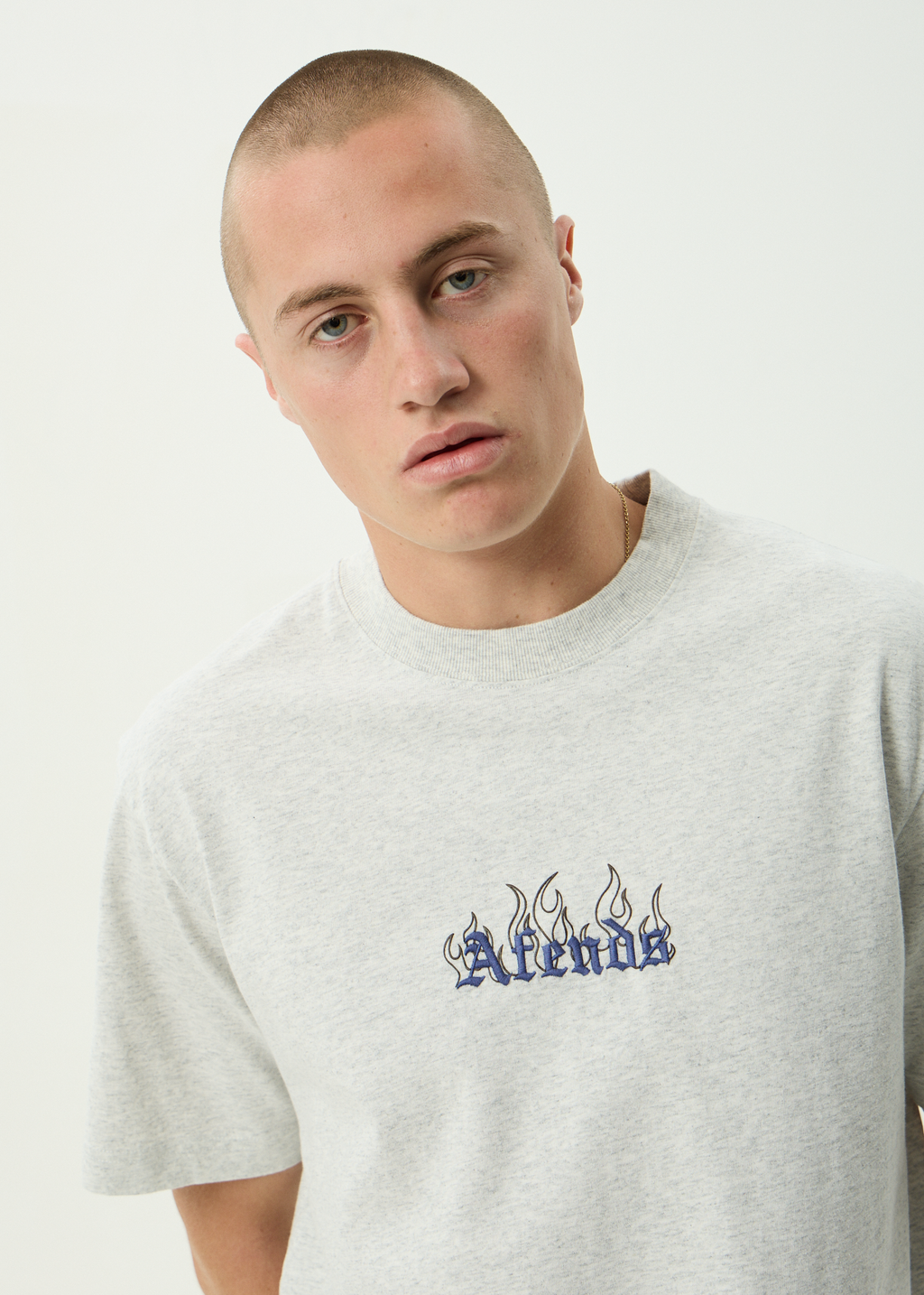 AFENDS Mens Temporal - Recycled Heavyweight Retro Fit Tee - Grey Marle