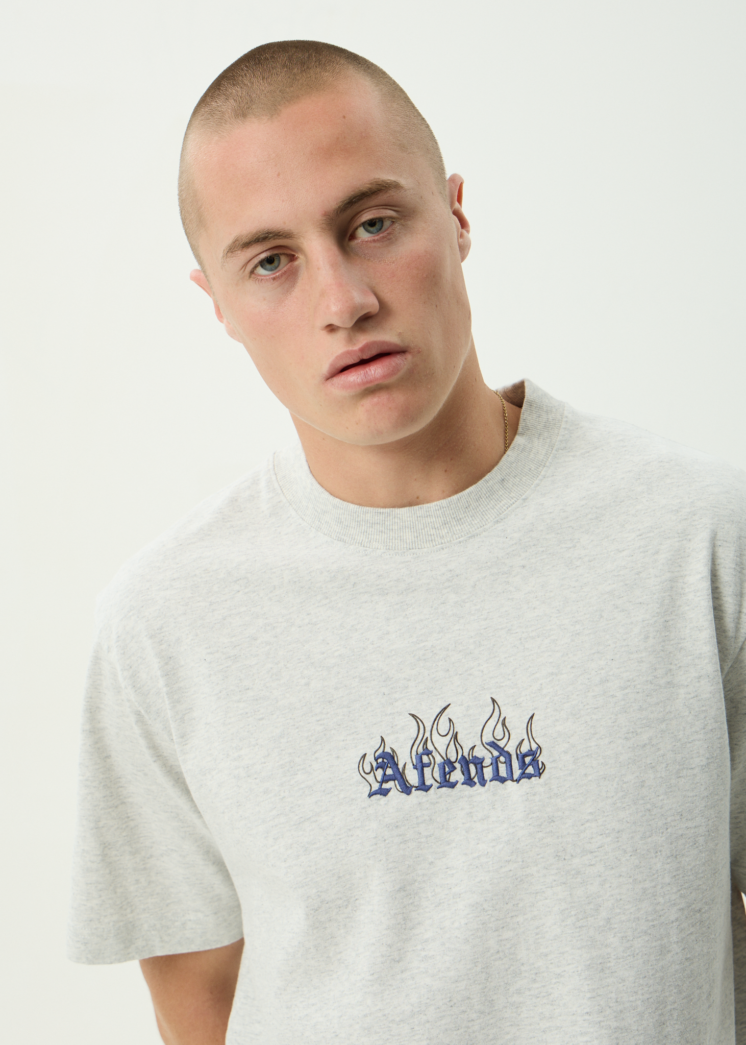 AFENDS Mens Temporal - Recycled Heavyweight Retro Fit Tee - Grey Marle