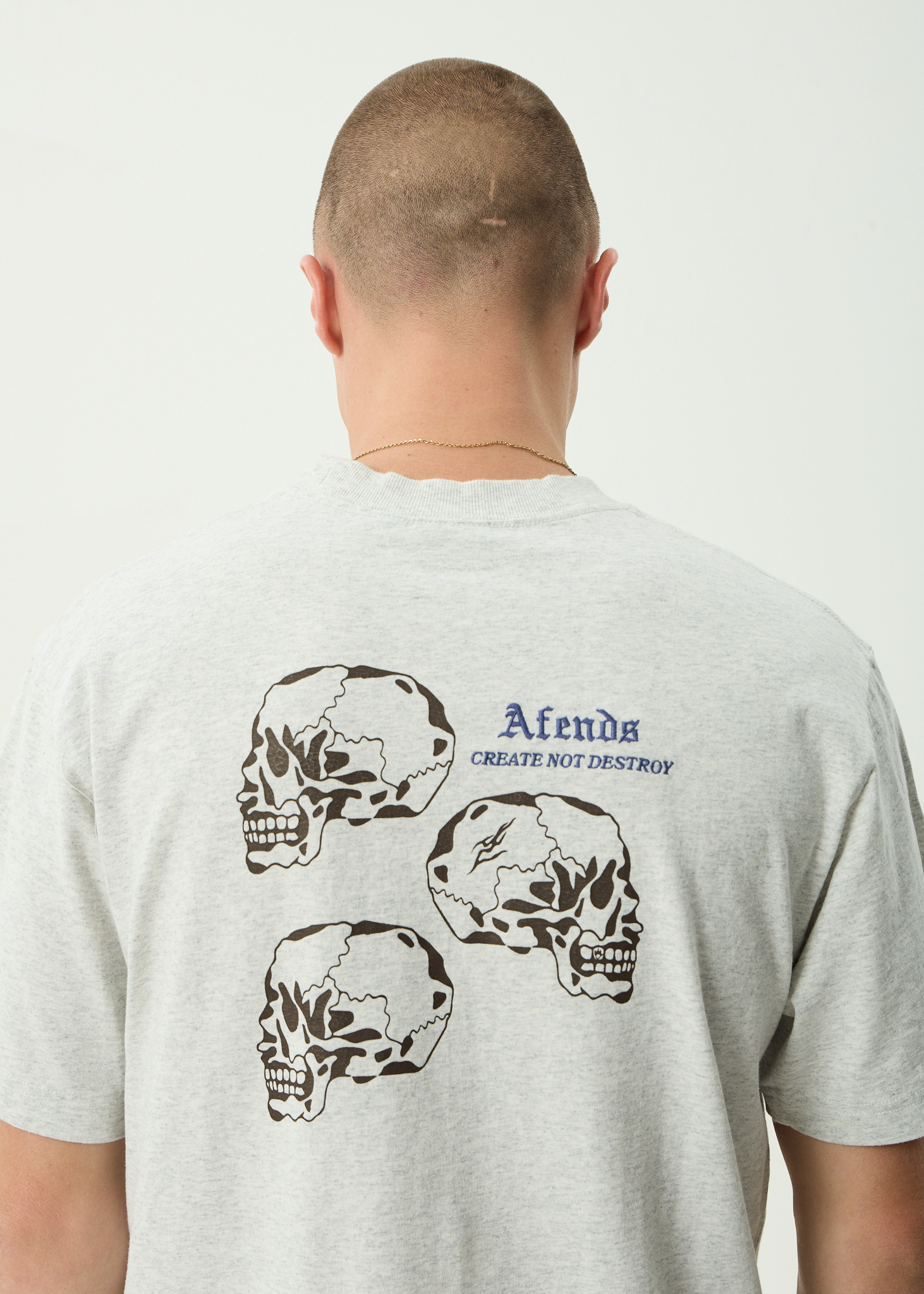 AFENDS Mens Temporal - Recycled Heavyweight Retro Fit Tee - Grey Marle