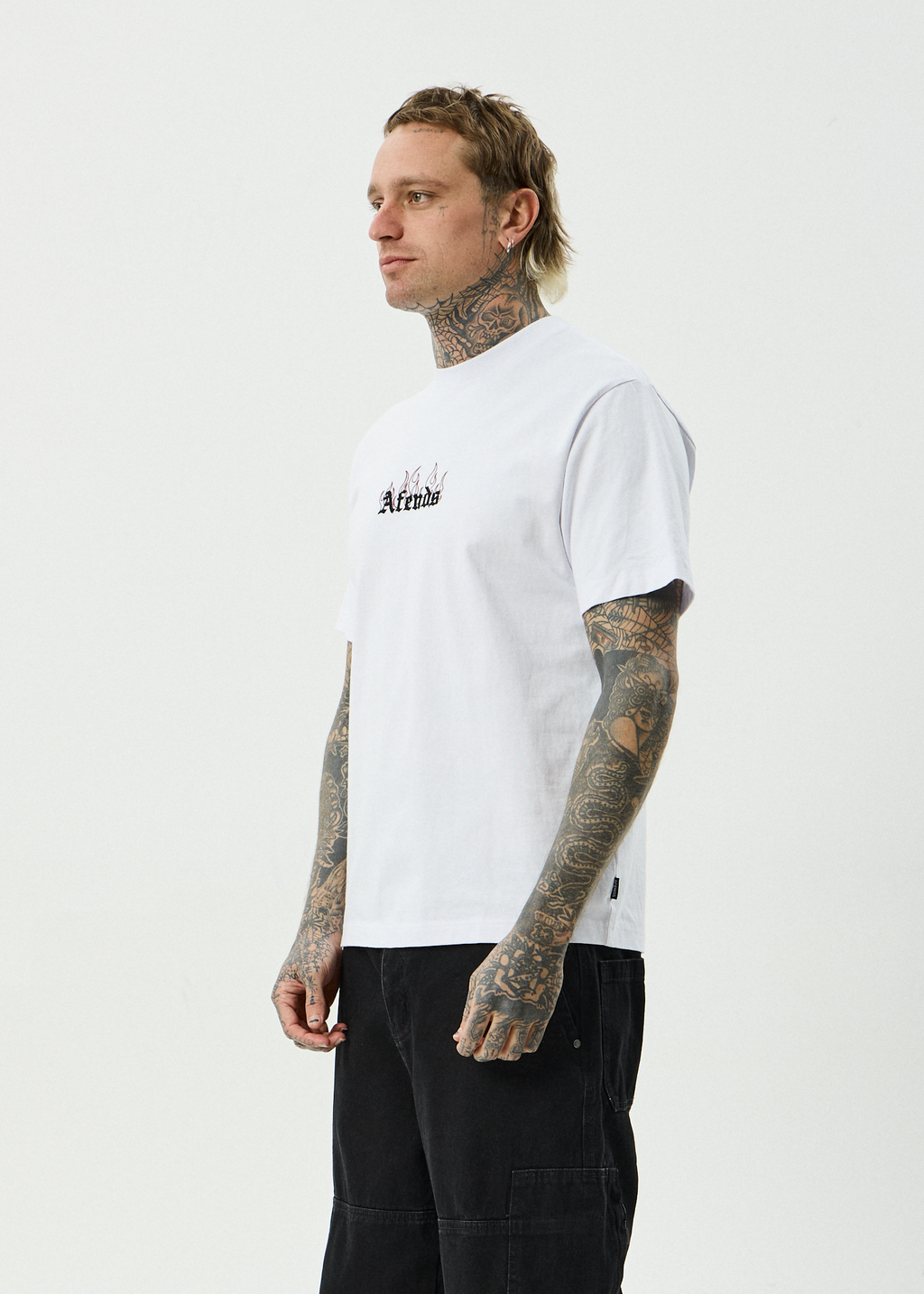 AFENDS Mens Temporal - Recycled Heavyweight Retro Fit Tee - White