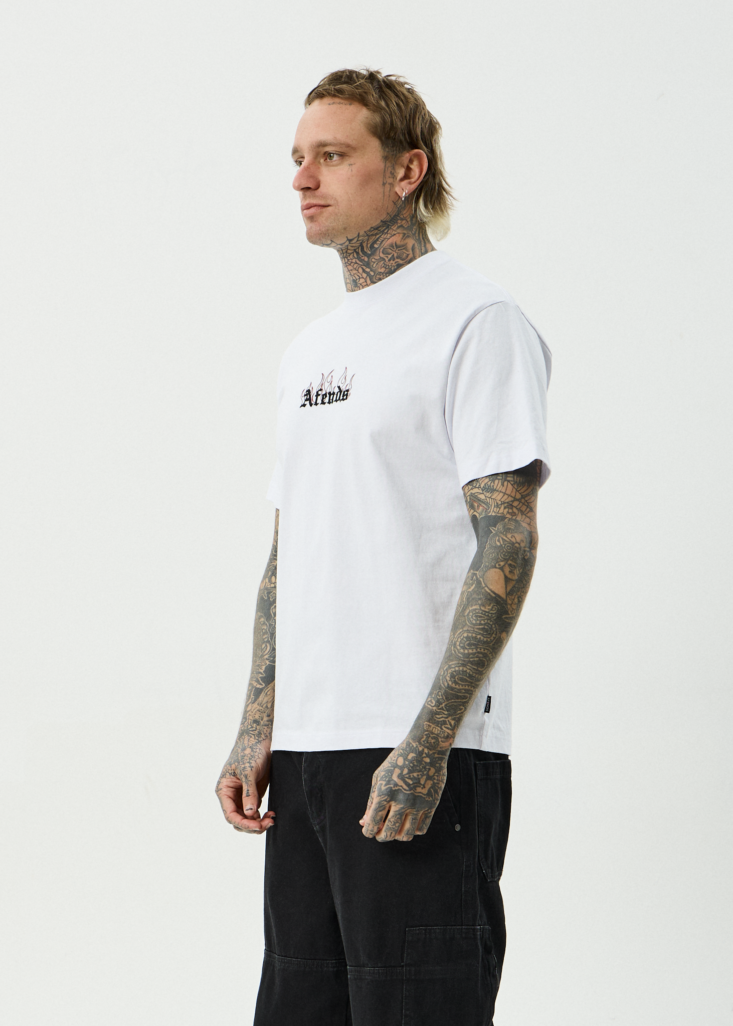 AFENDS Mens Temporal - Recycled Heavyweight Retro Fit Tee - White