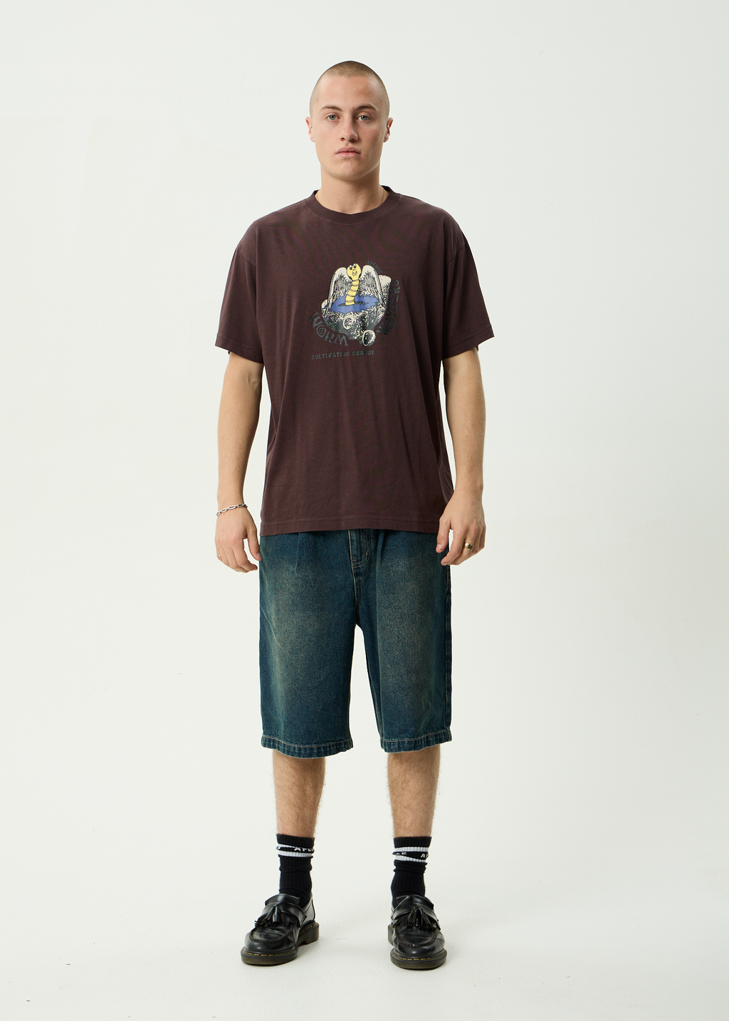 AFENDS Mens Wonders - Boxy Tee - Washed Coffee