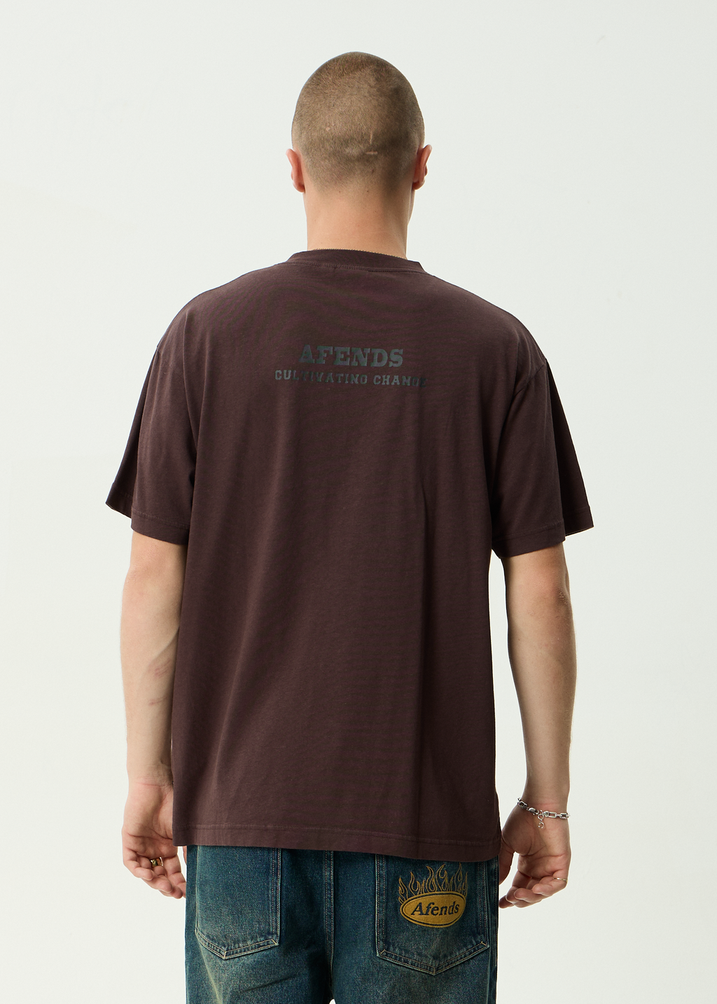 AFENDS Mens Wonders - Boxy Tee - Washed Coffee