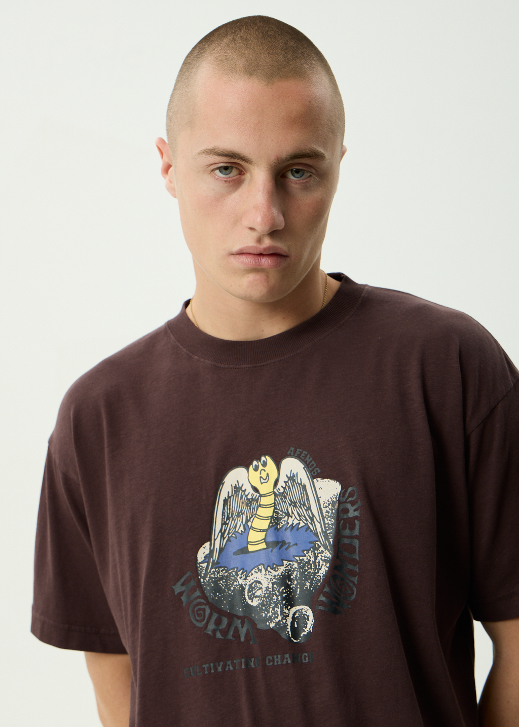 AFENDS Mens Wonders - Boxy Tee - Washed Coffee