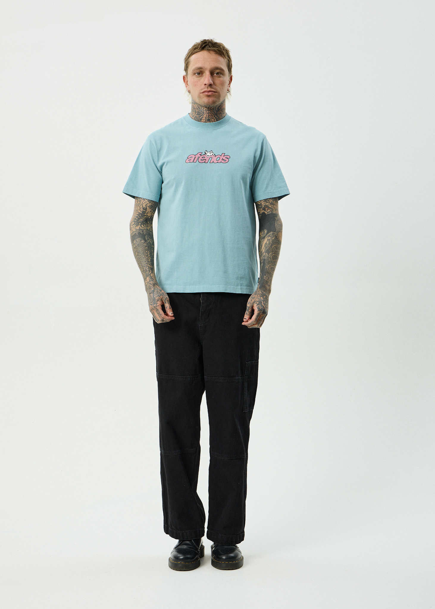 AFENDS Mens Angel Boy - Recycled Retro Fit Tee - Washed Overcast