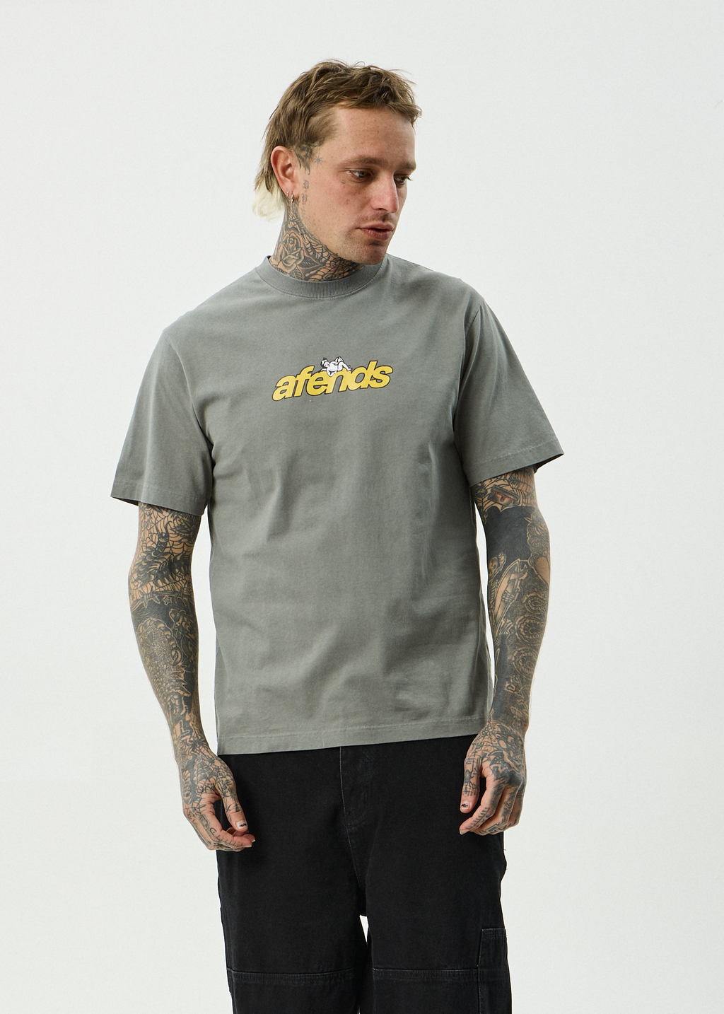 AFENDS Mens Angel Boy - Recycled Retro Fit Tee - Washed Sycamore