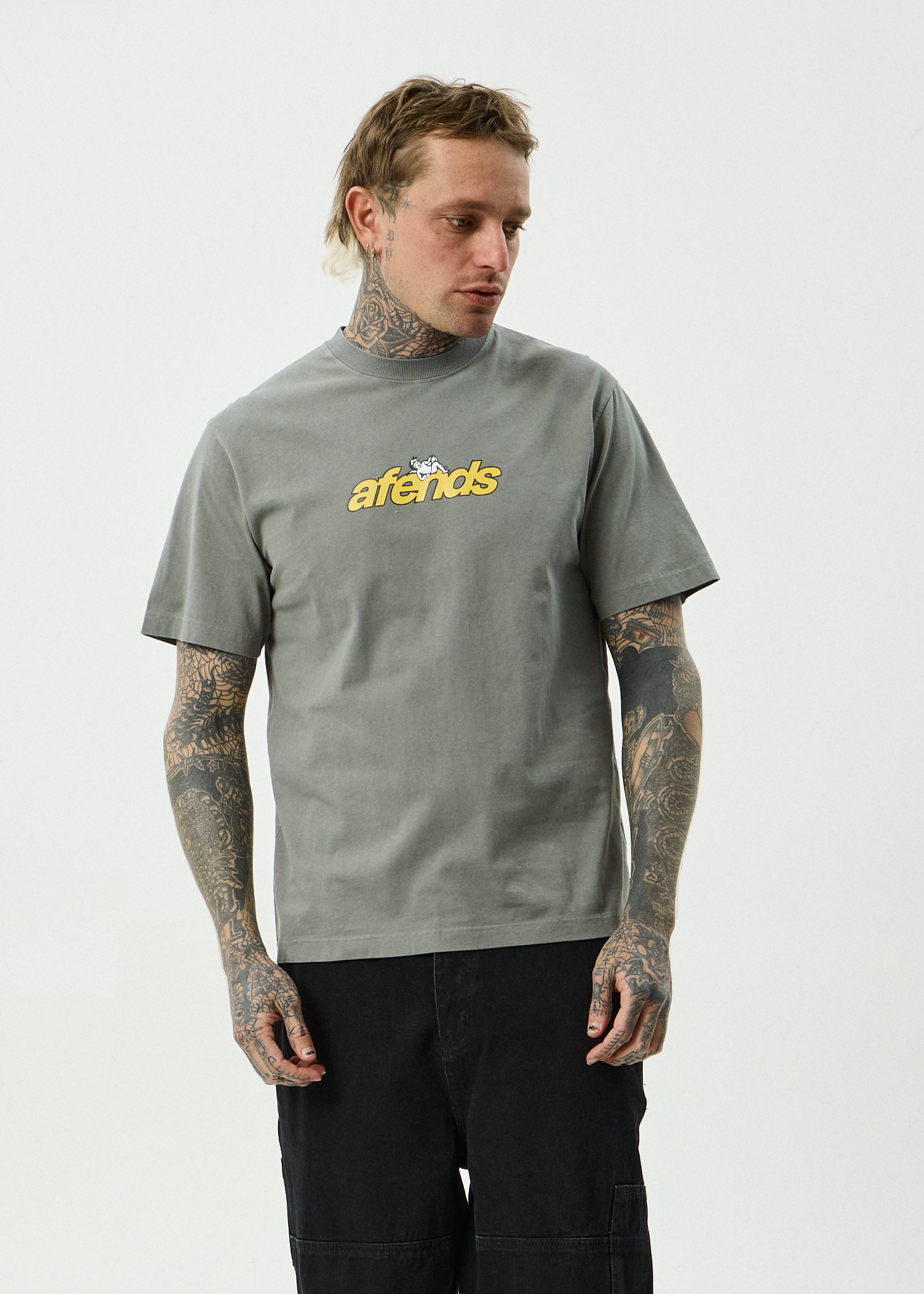 AFENDS Mens Angel Boy - Recycled Retro Fit Tee - Washed Sycamore